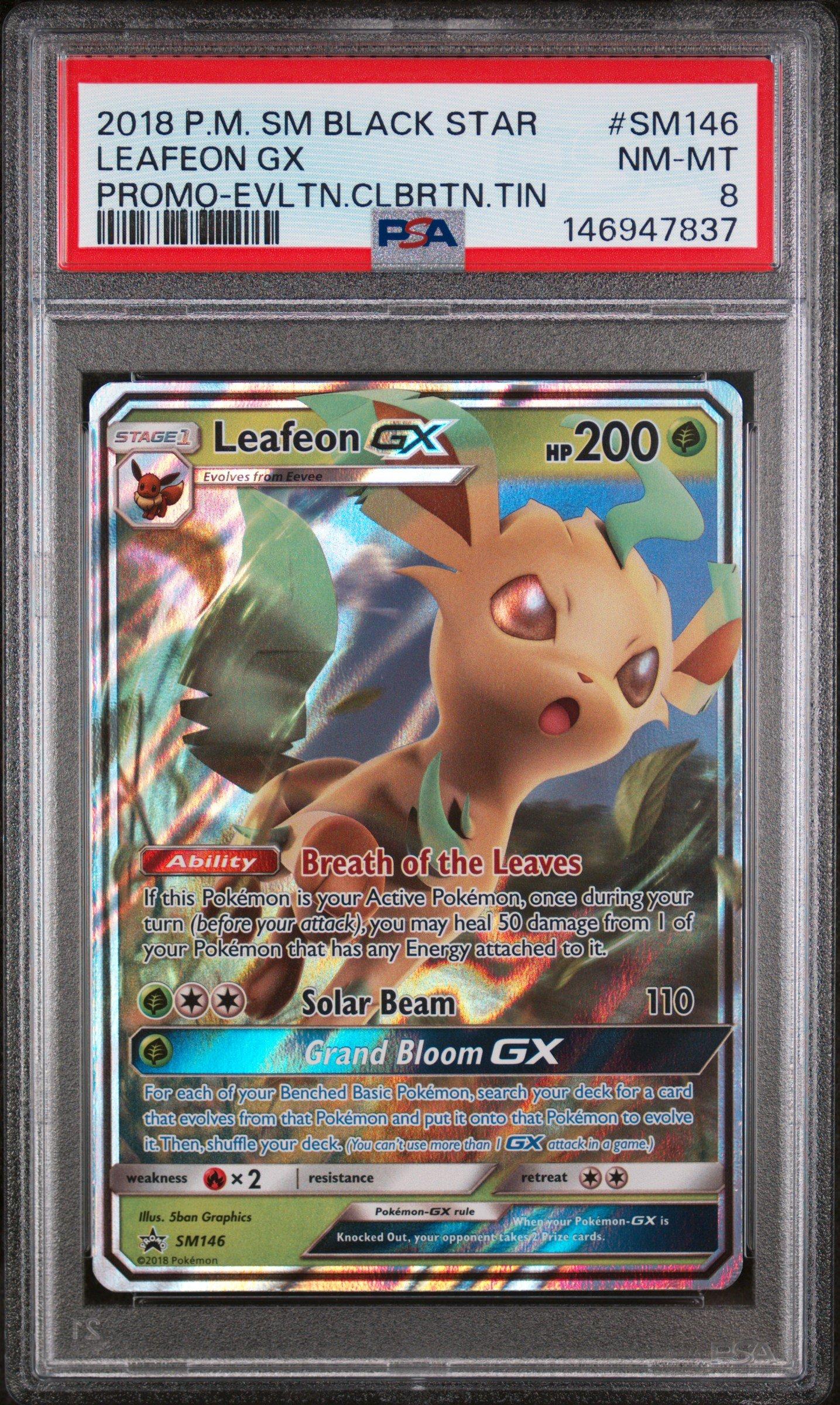 2018 Pokemon Sm Black Star Promo Sm146 Leafeon Gx Evolution Celebration Tin PSA 8
