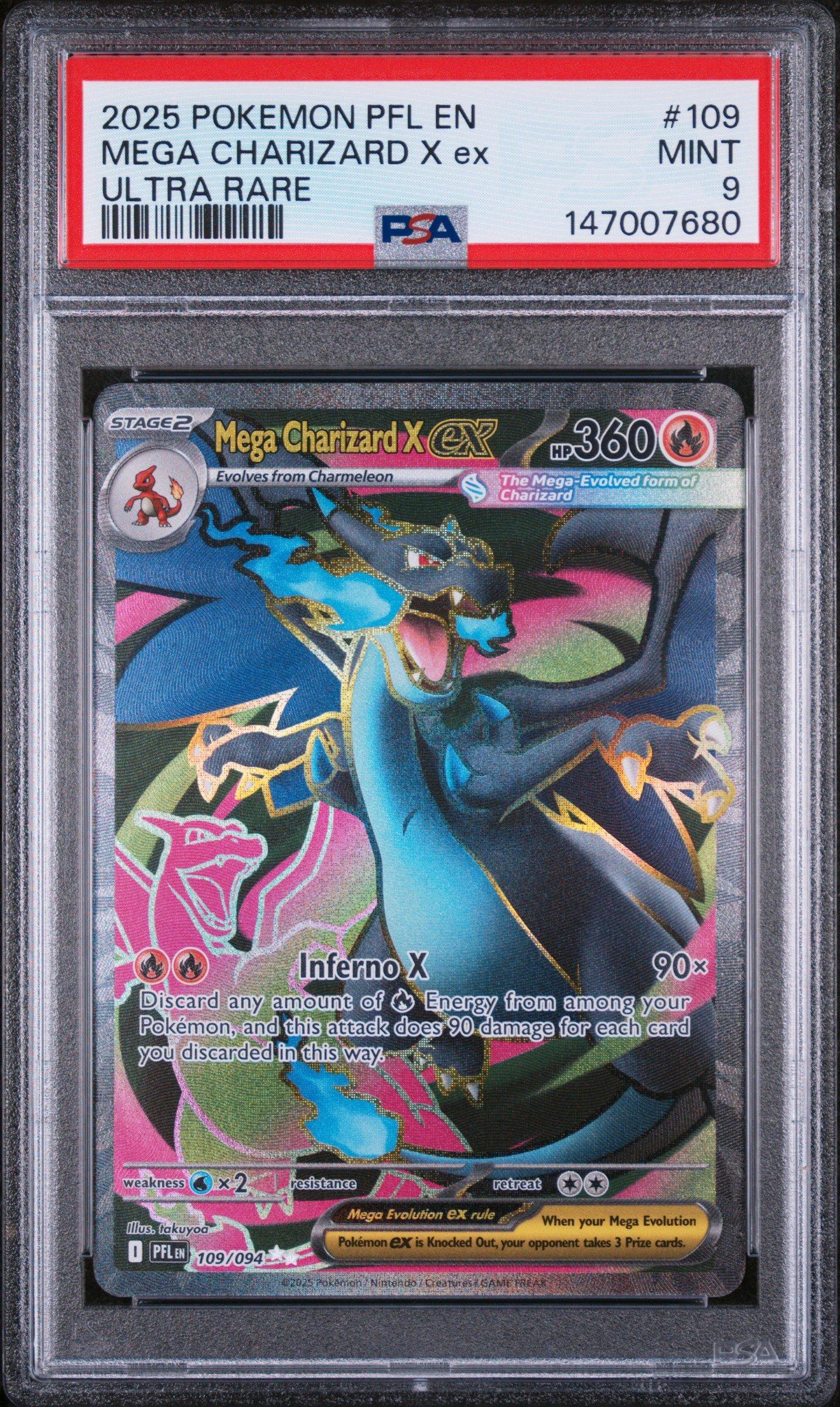 ultra rare pokemon cards charizard 2025 Pokemon Pfl En-phantasmal Flames 109 Mega Charizard X Ex Ultra Rare  PSA 9