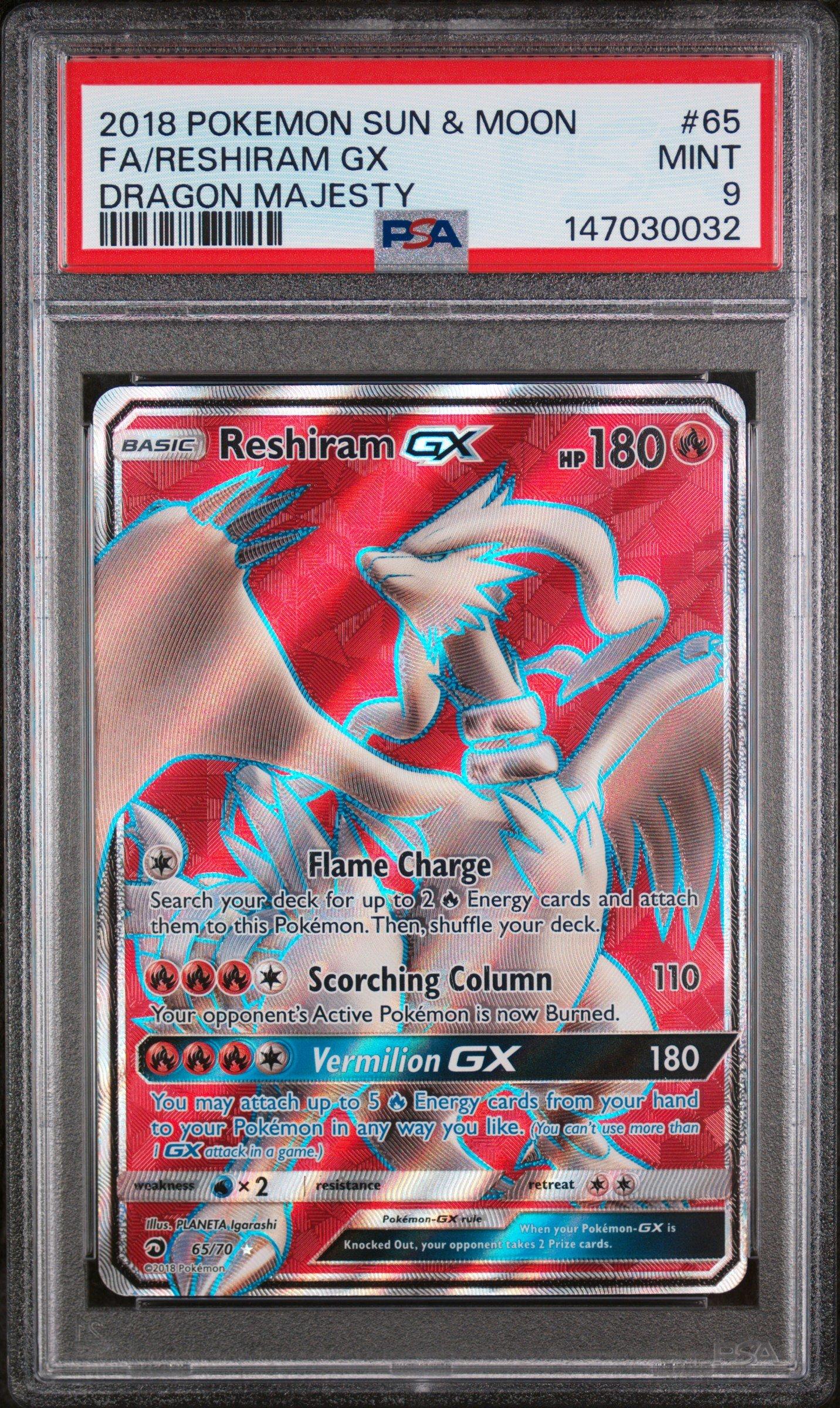 2018 Pokemon Sun & Moon Dragon Majesty 65 Full Art/reshiram Gx PSA 9