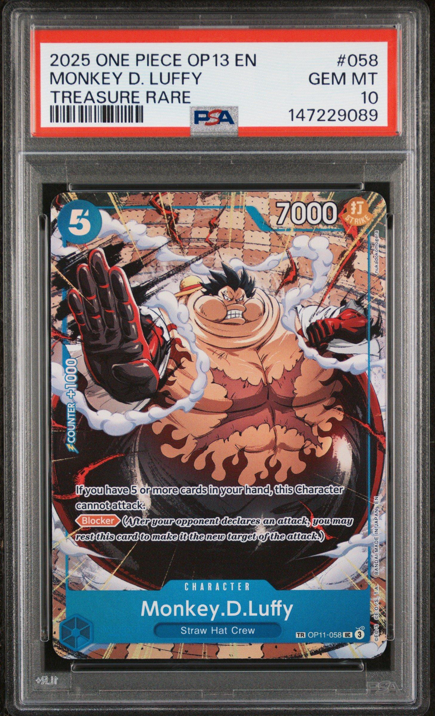 luffy rare card 2025 One Piece Op13-carrying On His Will 058 Monkey D. Luffy Treasure Rare  PSA 10