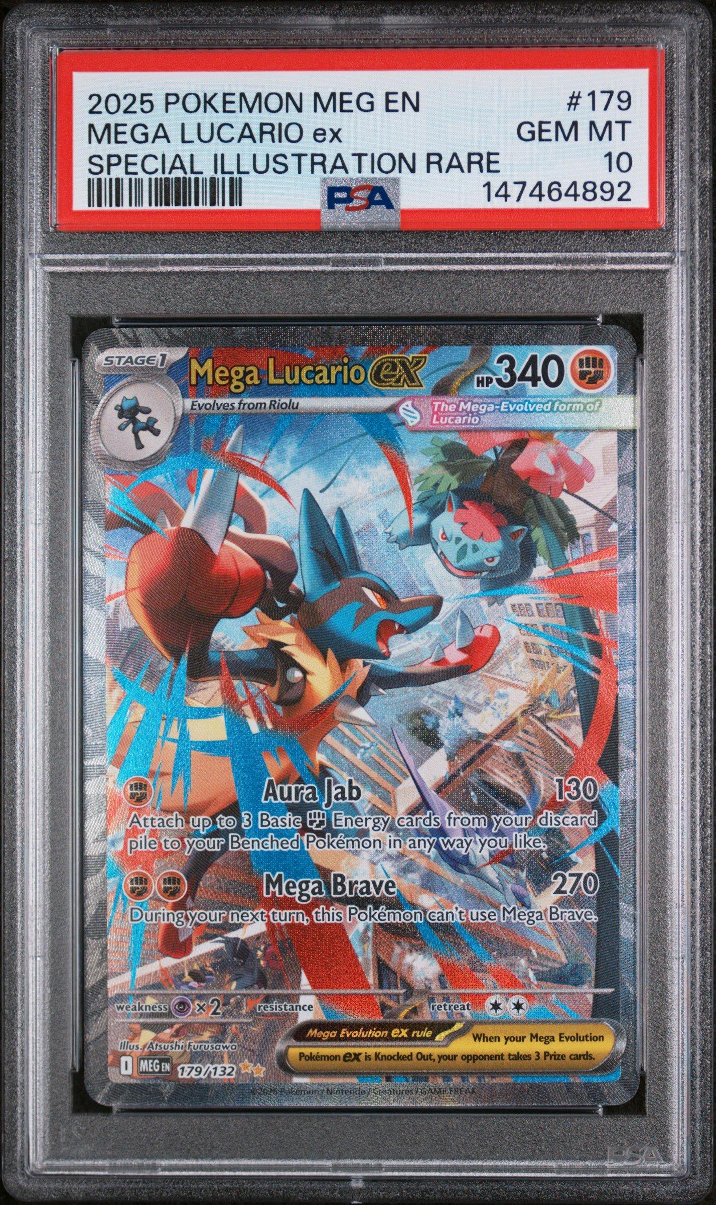 MEGA LUCARIO ex ポケモンカード GEM MT 10 2025 Pokemon Meg En-mega Evolution 179 Mega Lucario Ex Special