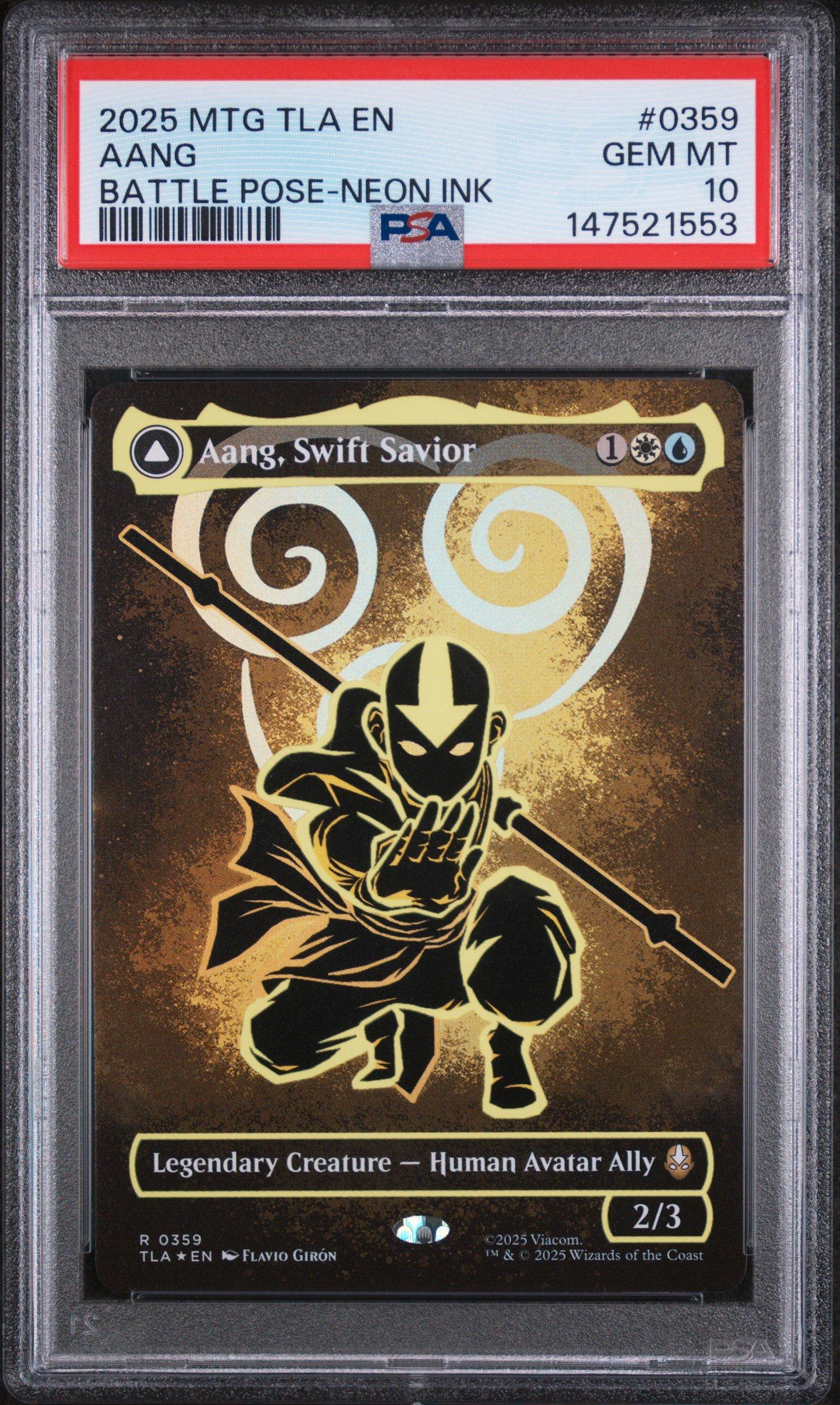 2025 Magic The Gathering Avatar: The Last Airbender 0359 Aang, Swift Savior/aang And La, Oceans Fury Battle Pose Borderless-neon Ink PSA 10
