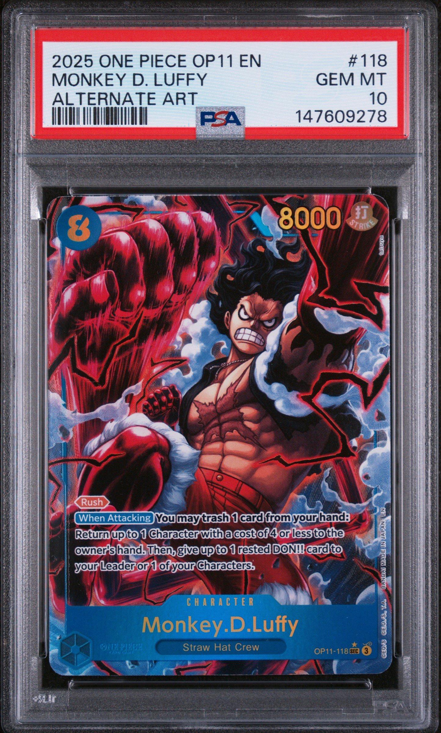 PSA10 ワンピース ルフィ OP11-118 Luffy PSA Gear 2025 One Piece Op11-a Fist Of Divine Speed 118 Monkey D. Luffy