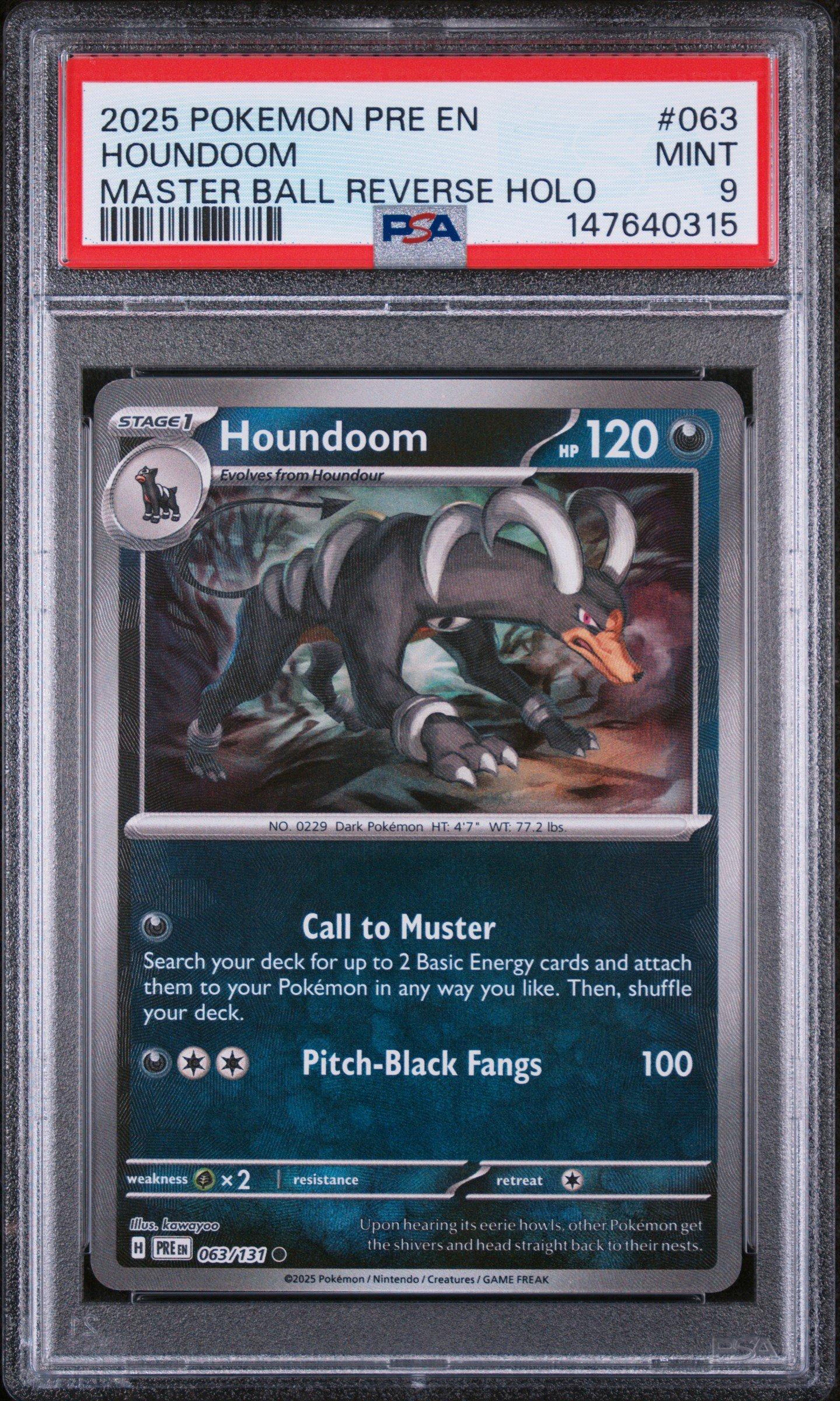 2025 Pokemon Pre En-prismatic Evolutions 063 Houndoom Master Ball Reverse  Holo PSA 9 Graded Card | GameStop