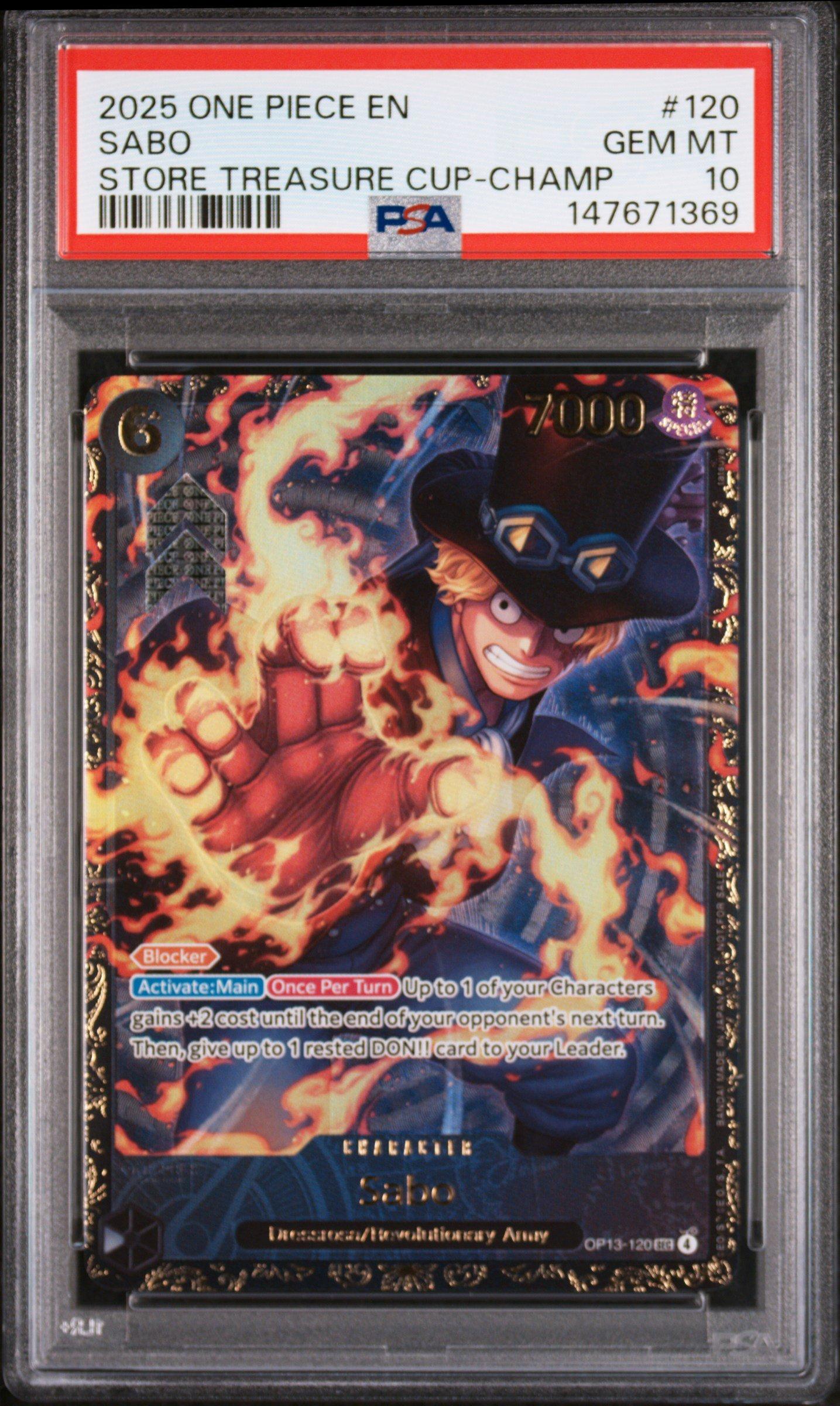 2025 One Piece Promos 120 Sabo Store Treasure Cup-champion PSA 10