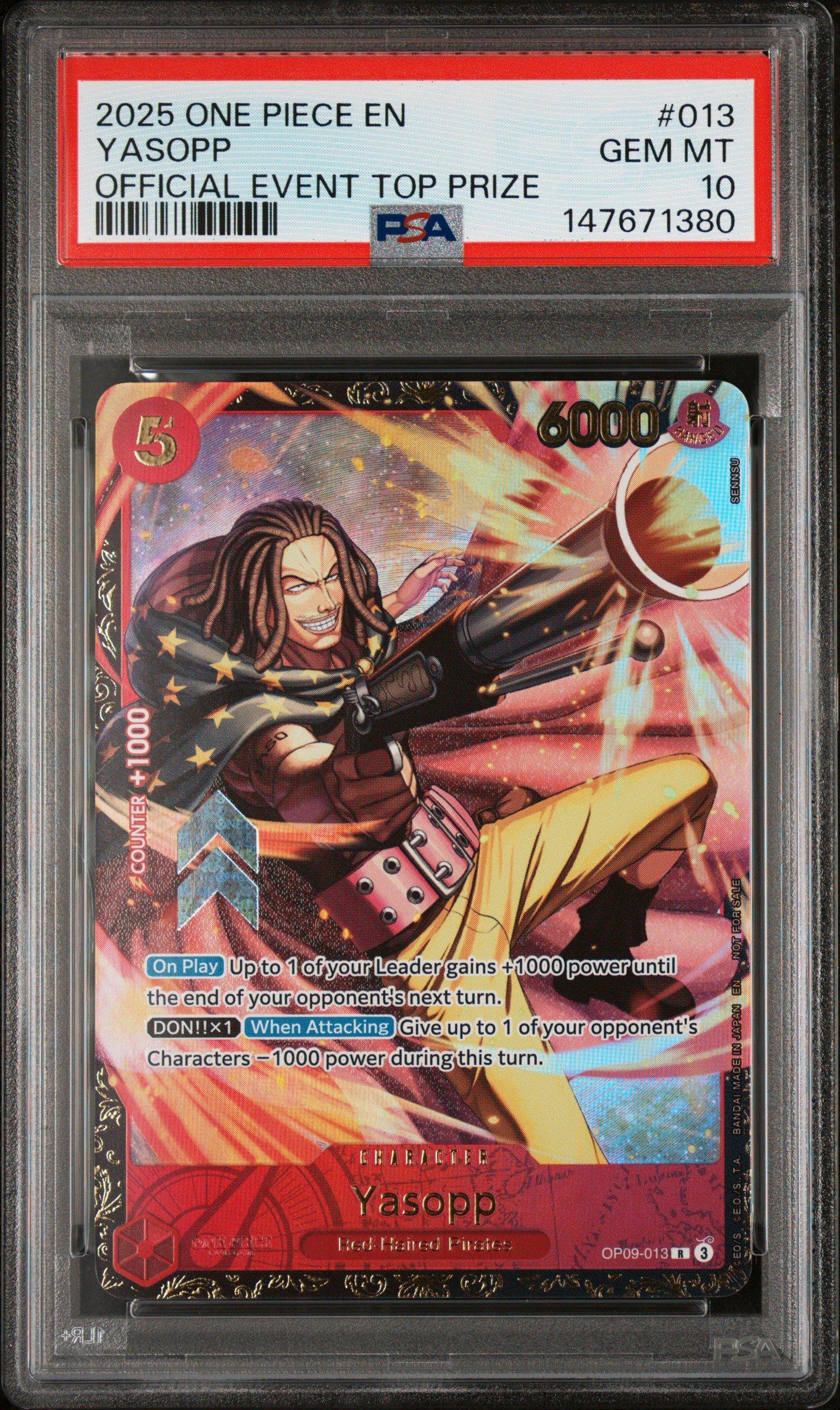 2025 One Piece Promos 013 Yasopp Official Event Top Prize PSA 10