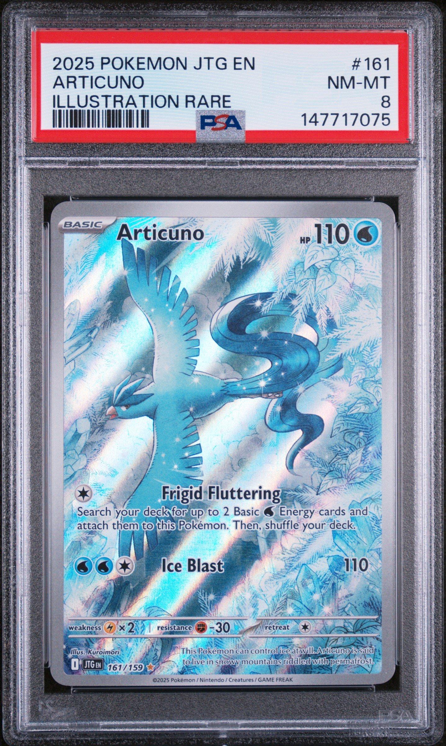 articuno basic pokemon card 2025 Jtg En-journey Together 161 Illustration Rare PSA 8 Graded [2WW] Freezing Wind (100) Pokemon Journey Together Uncommon Articuno