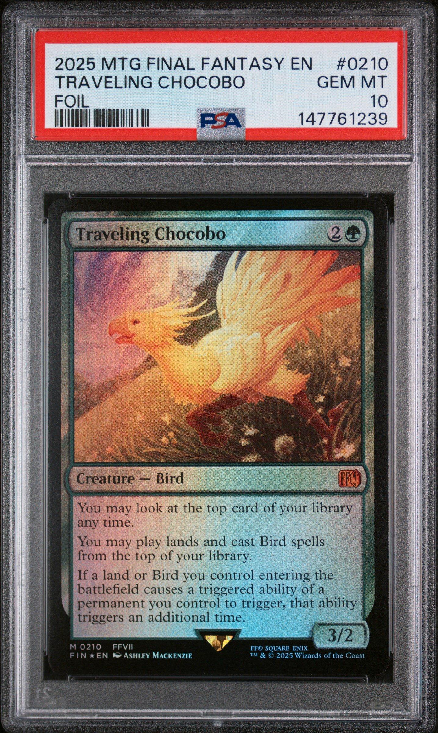 2025 Magic The Gathering Final Fantasy 0210 Traveling Chocobo Foil PSA 10