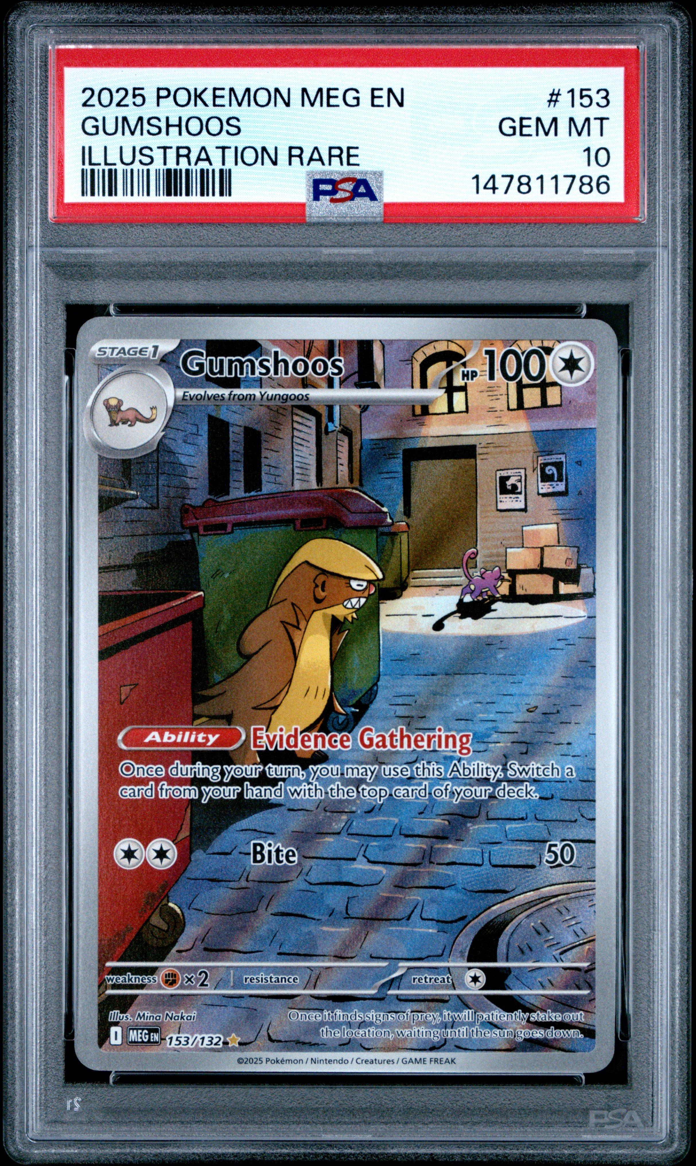 2025 Pokemon Meg En-mega Evolution 153 Gumshoos Illustration Rare PSA 10