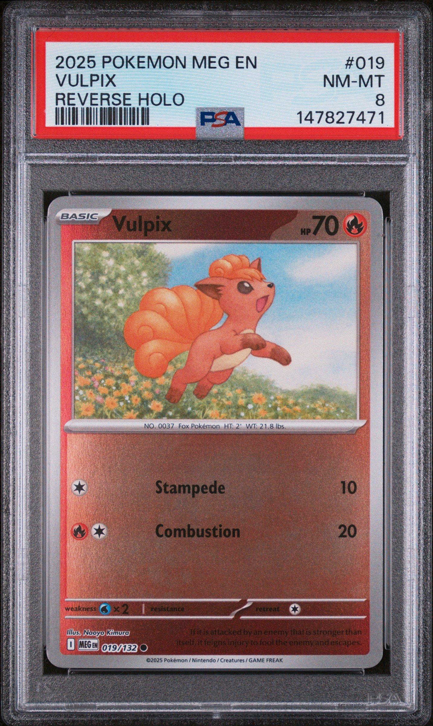 2025 Pokemon Meg En-mega Evolution 019 Vulpix Reverse Holo PSA 8