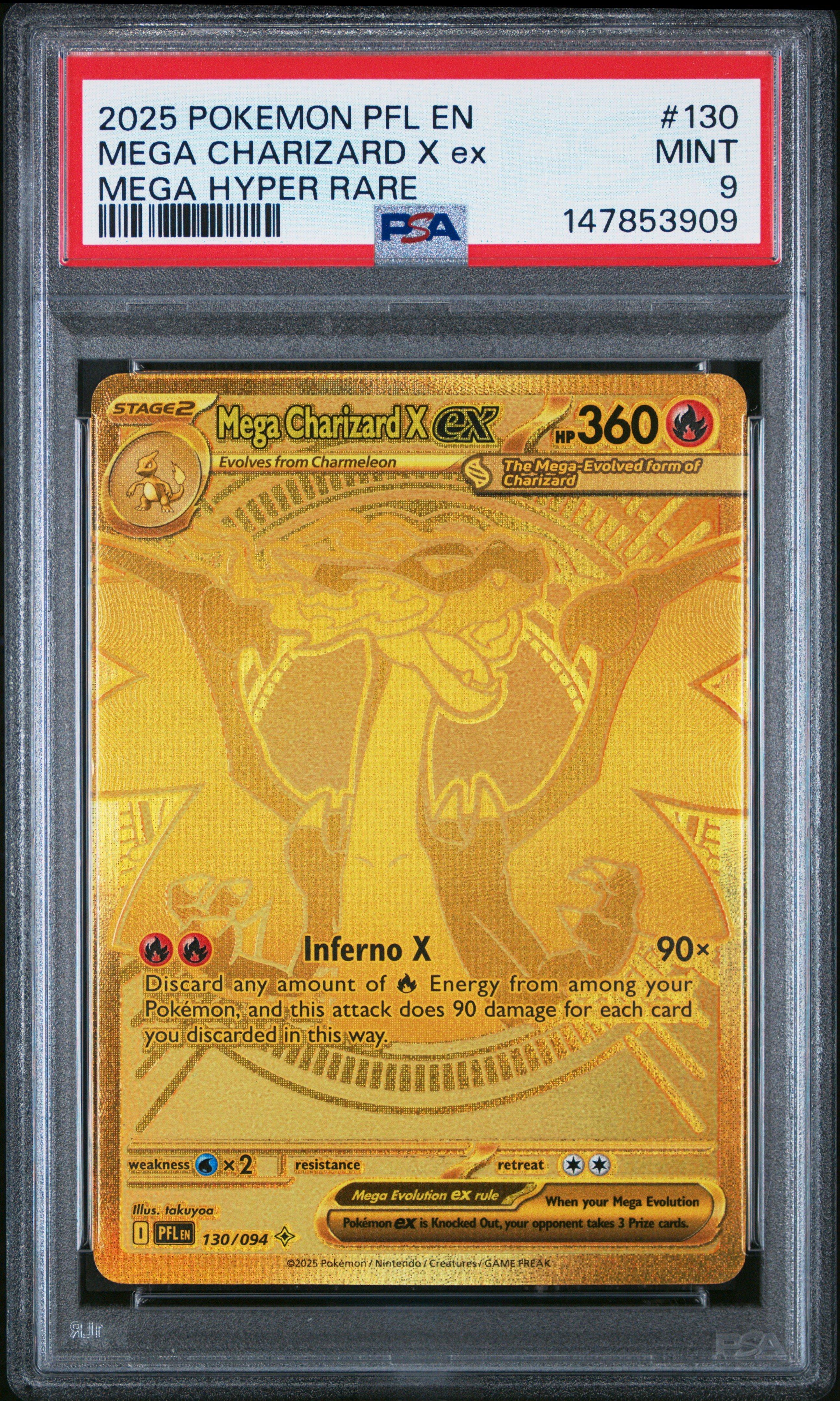 2025 Pokemon Pfl En-phantasmal Flames 130 Mega Charizard X Ex Mega Hyper  Rare PSA 9 Graded Card | GameStop