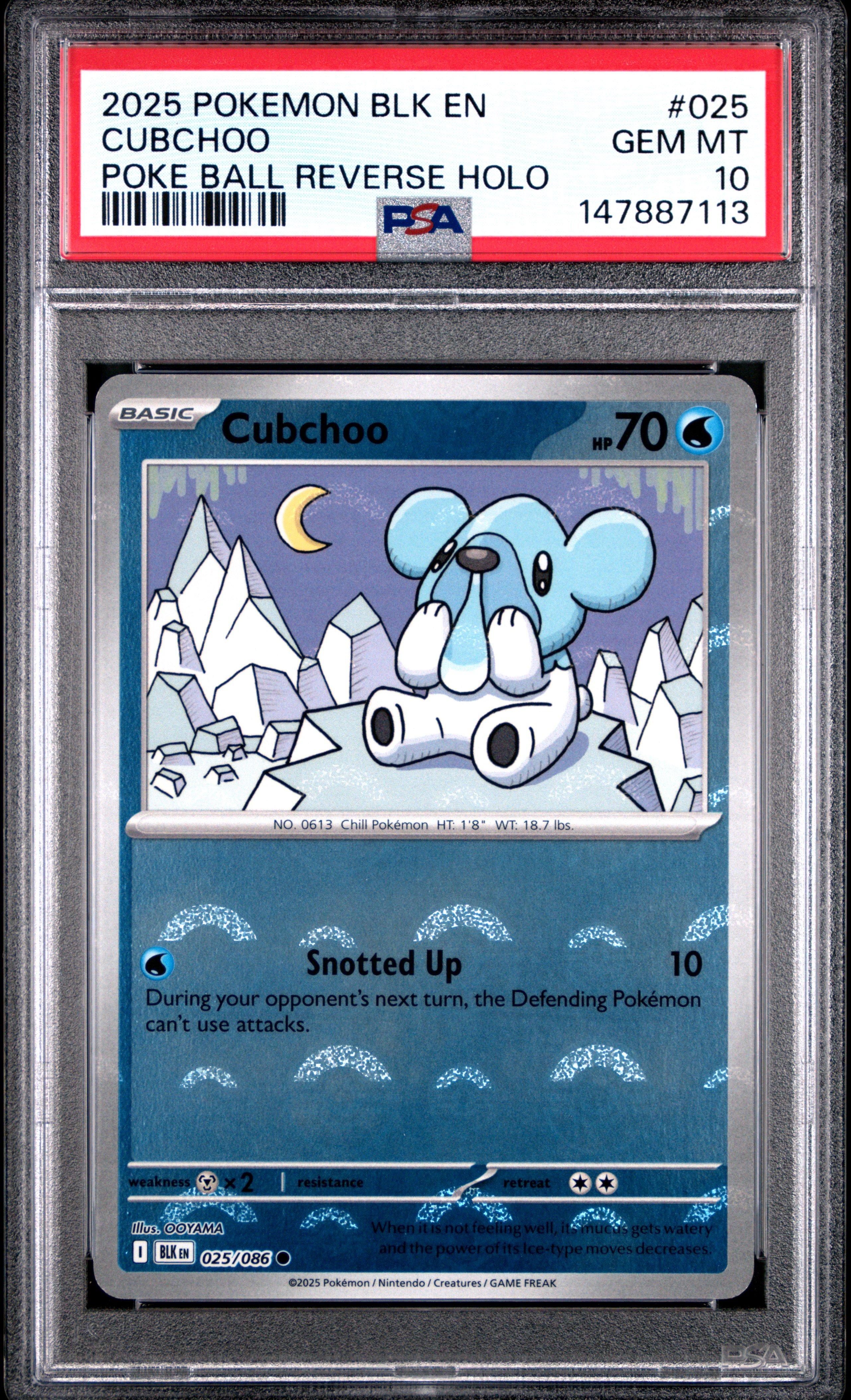 2025 Pokemon Blk En-black Bolt 025 Cubchoo Poke Ball Reverse Holo PSA 10  Graded Card | GameStop