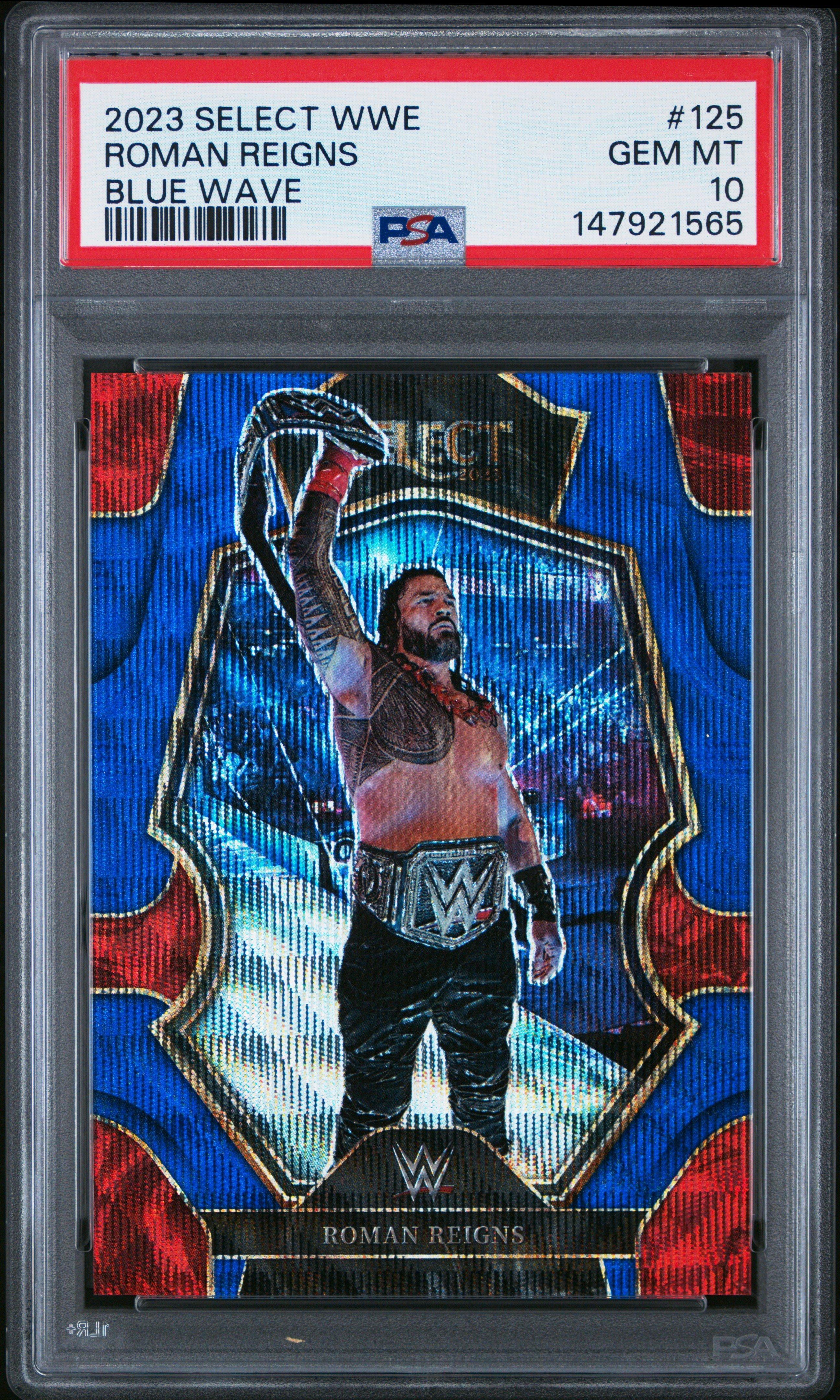 2023 Panini Select Wwe 125 Roman Reigns Blue Wave PSA 10 Graded