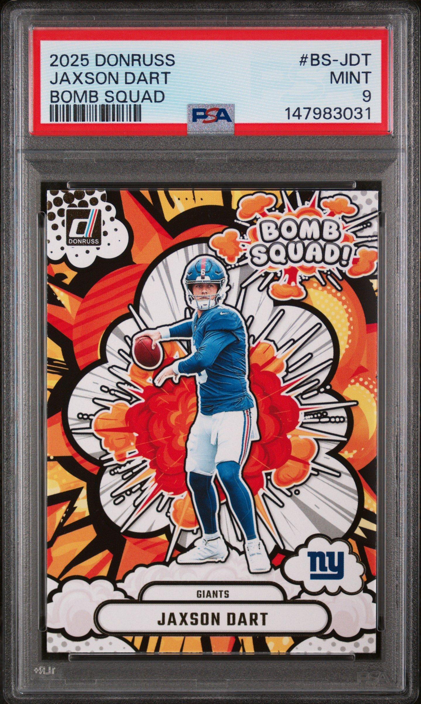 2025 Panini Donruss Bomb Squad Bs-jdt Jaxson Dart PSA 9