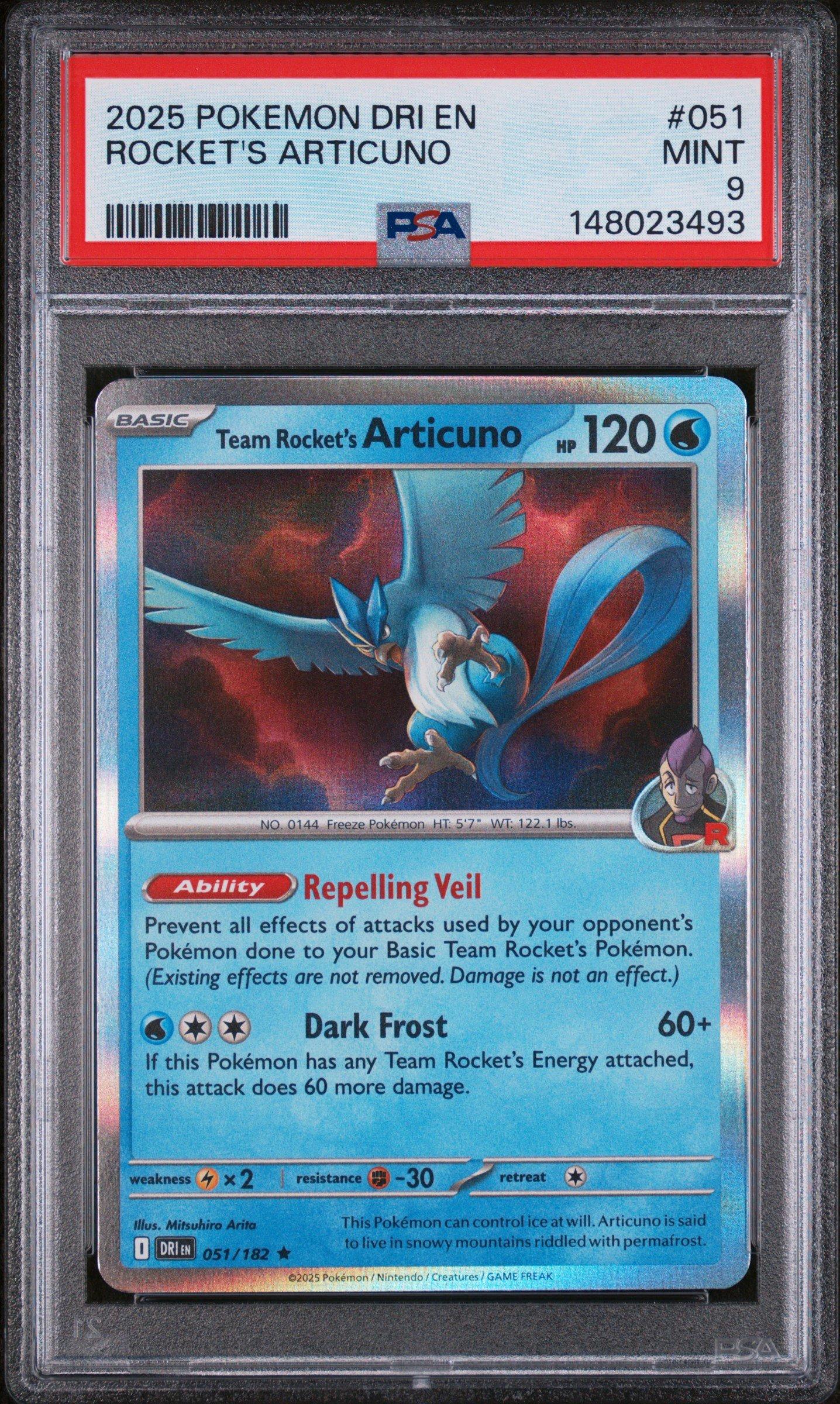 2025 Pokemon Dri En-destined Rivals 051 Team Rocket's Articuno PSA 9