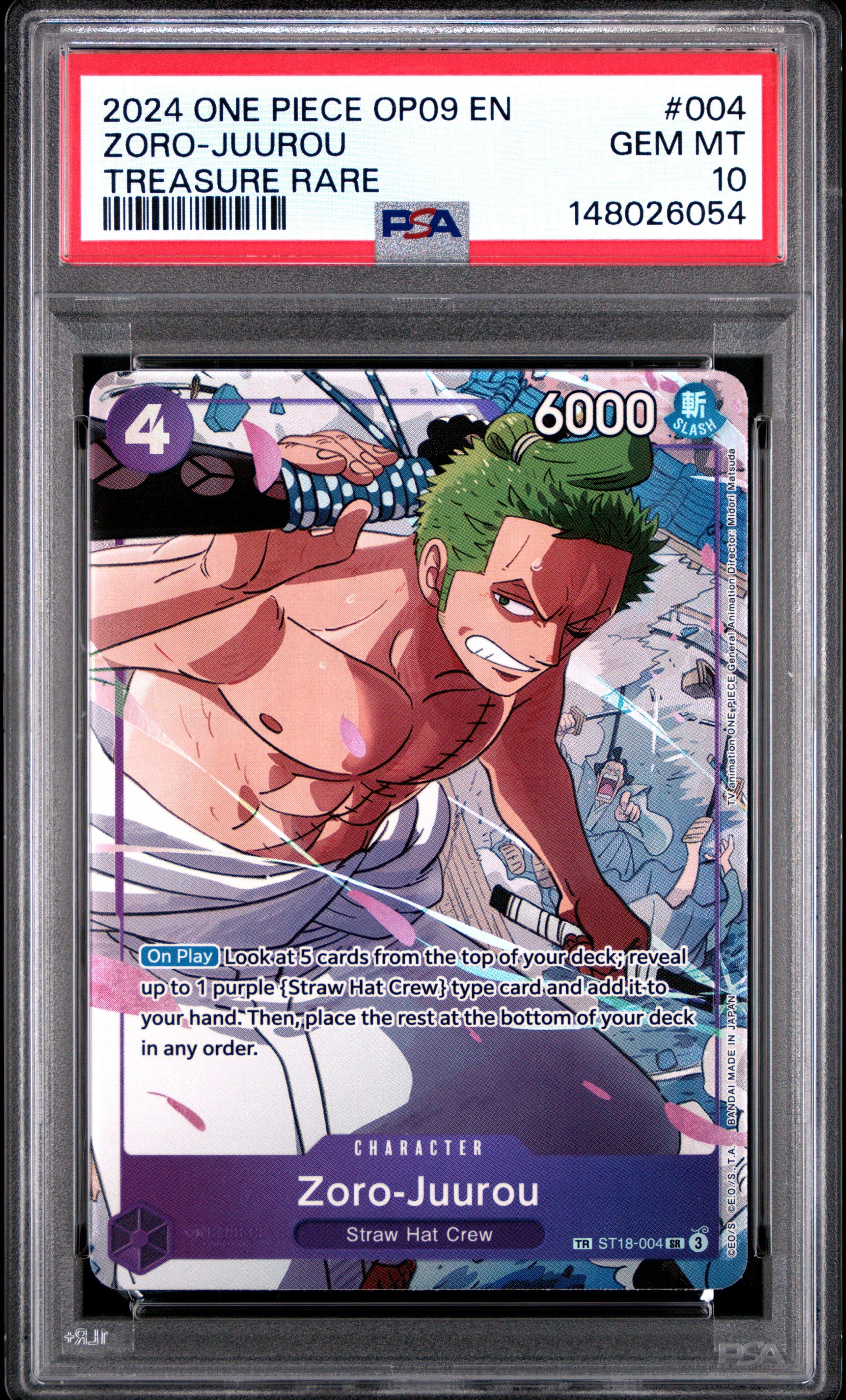 2024 One Piece Op09-emperors In The World 004 Zoro-juurou Treasure Rare PSA 10