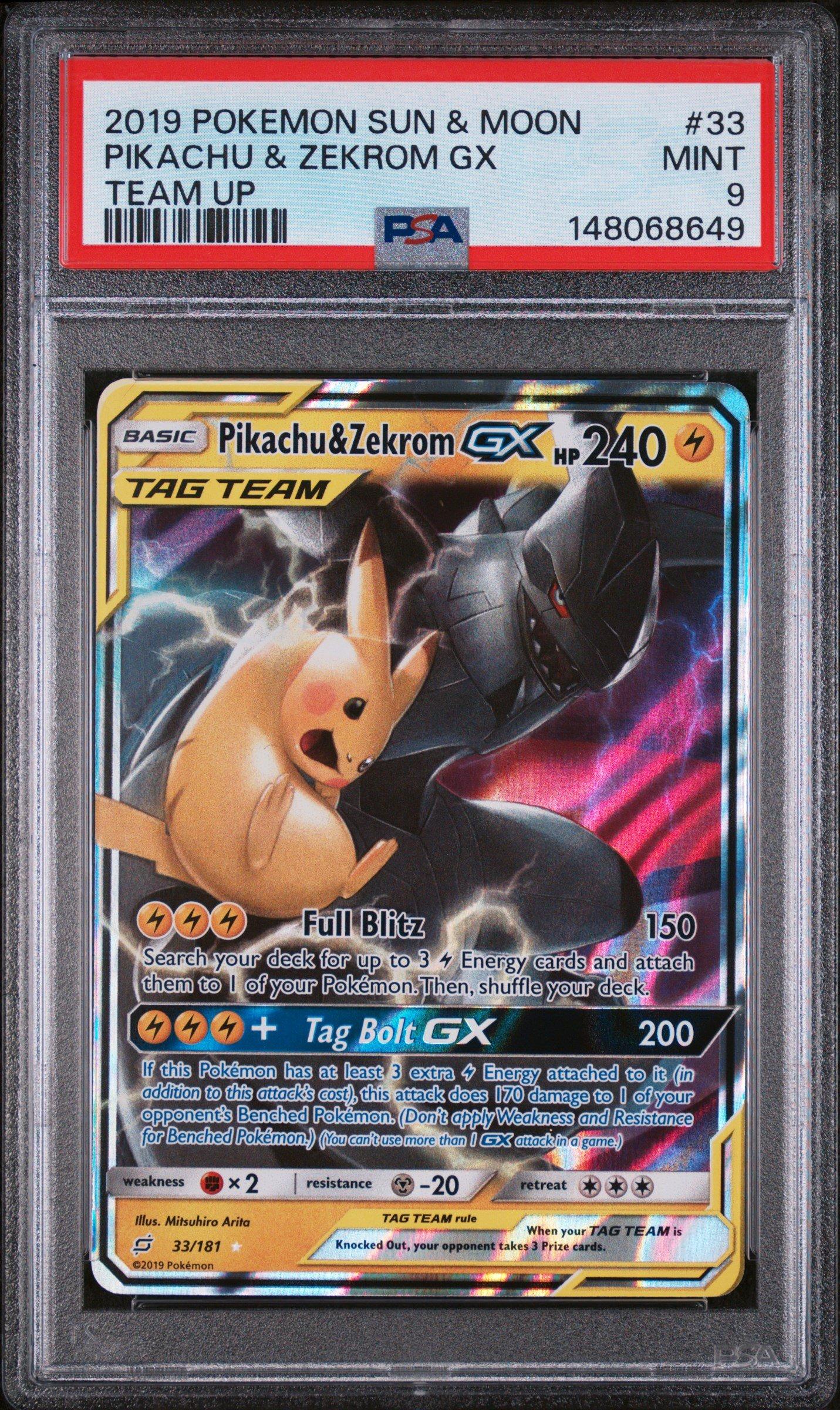 2019 Pokemon Sun & Moon Team Up 33 Pikachu & Zekrom Gx PSA 9