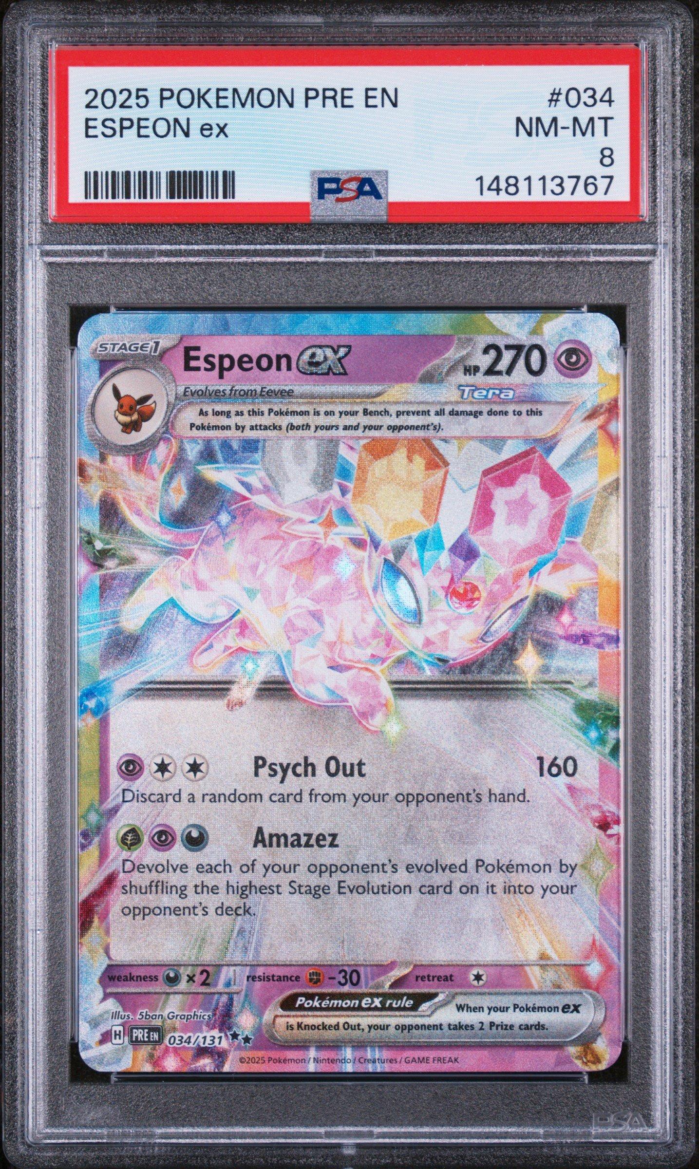 2025 Pokemon Pre En-prismatic Evolutions 034 Espeon Ex PSA 8