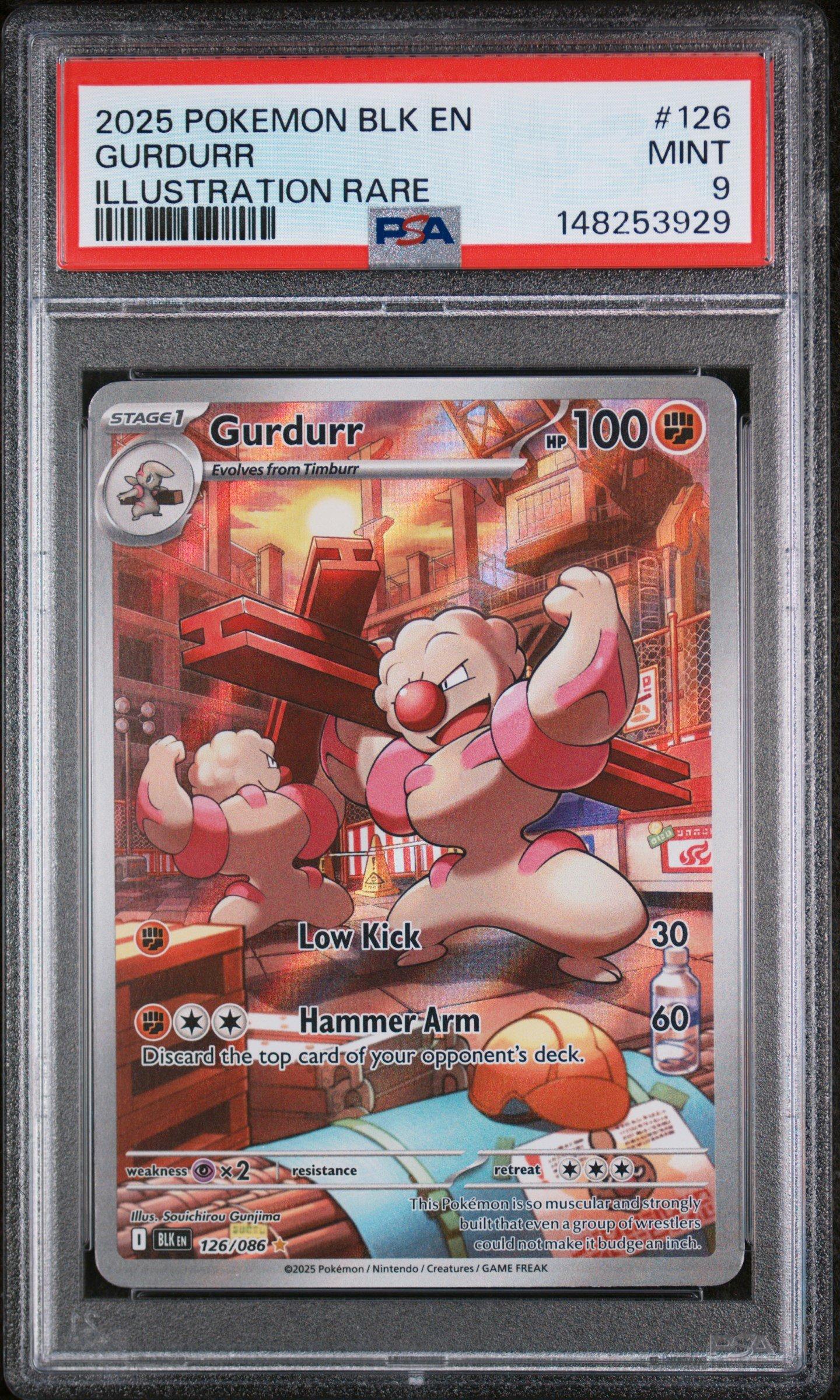 2025 Pokemon Blk En-black Bolt 126 Gurdurr Illustration Rare PSA 9