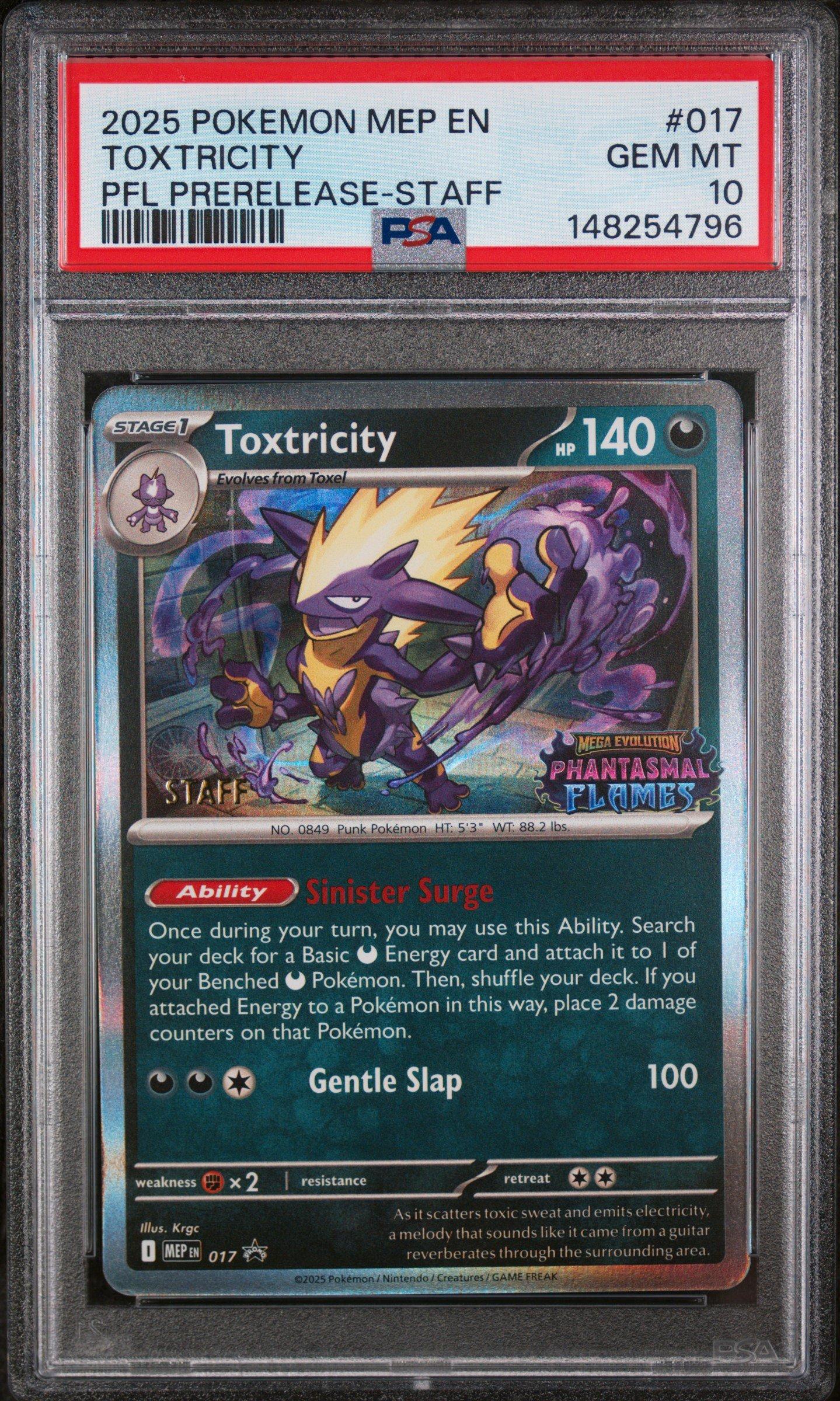 2025 Pokemon Mep En-me Black Star Promo 017 Toxtricity Phantasmal Flames Prerelease-staff PSA 10