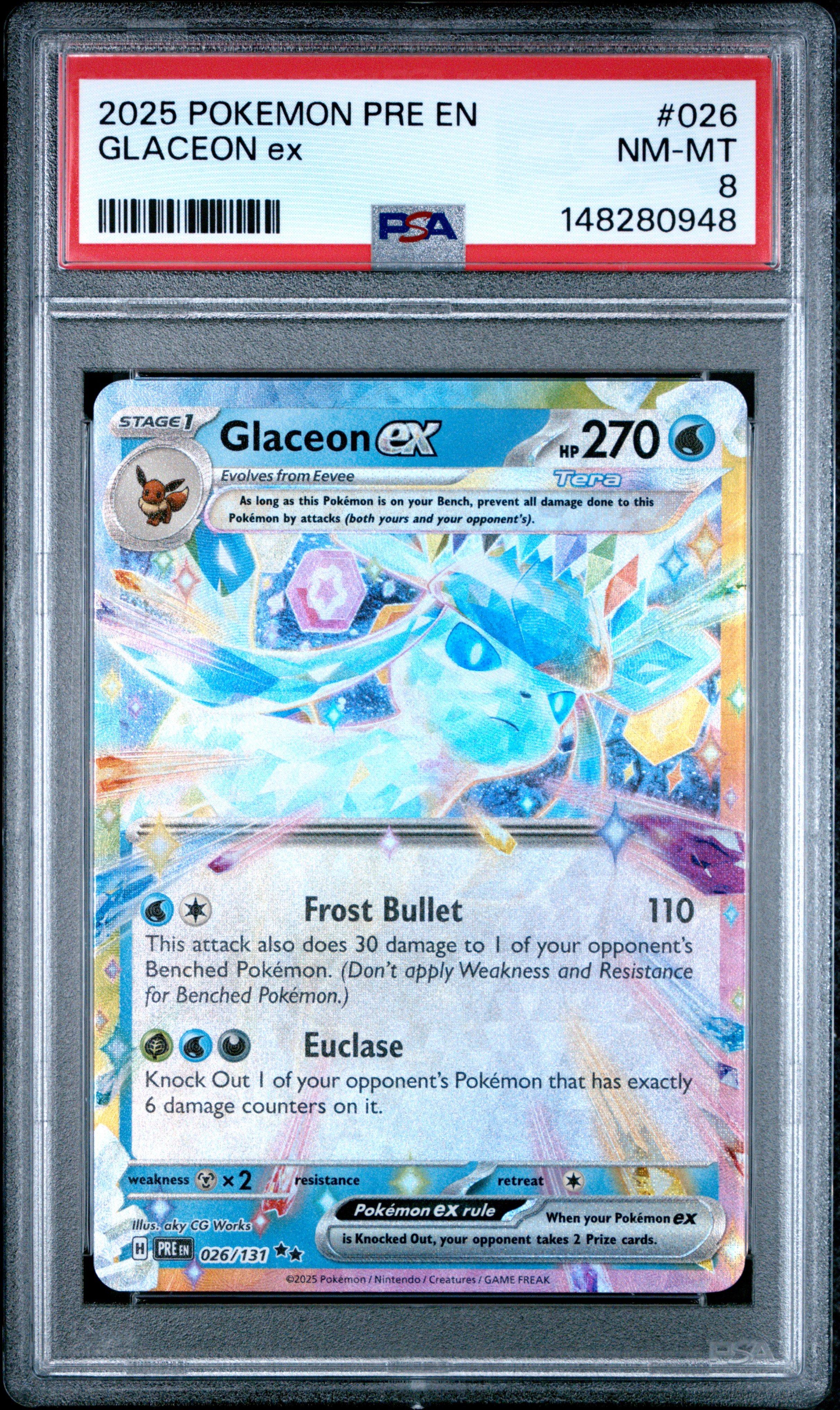 2025 Pokemon Pre En-prismatic Evolutions 026 Glaceon Ex PSA 8