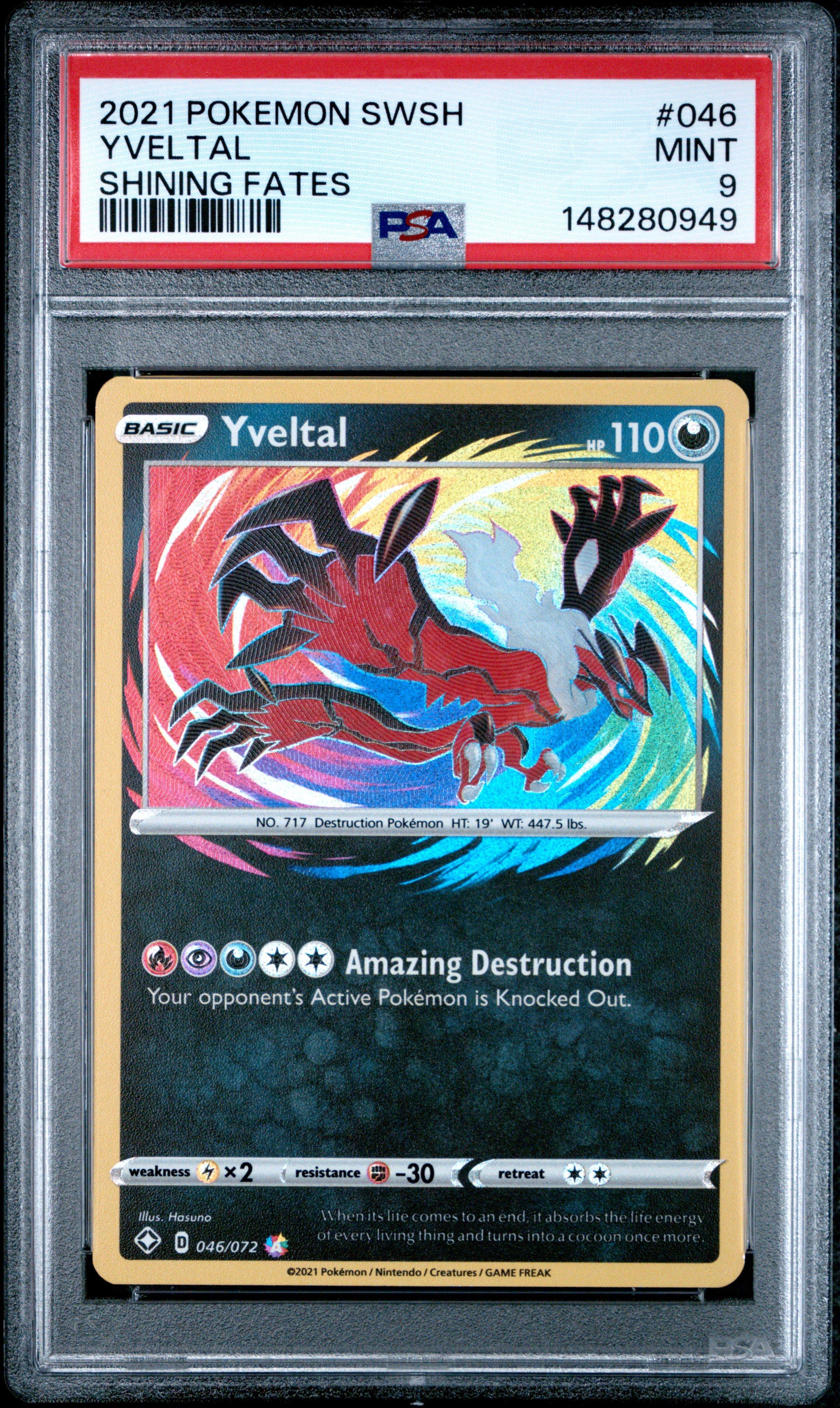 2021 Pokemon Sword & Shield Shining Fates 046 Yveltal PSA 9 Graded