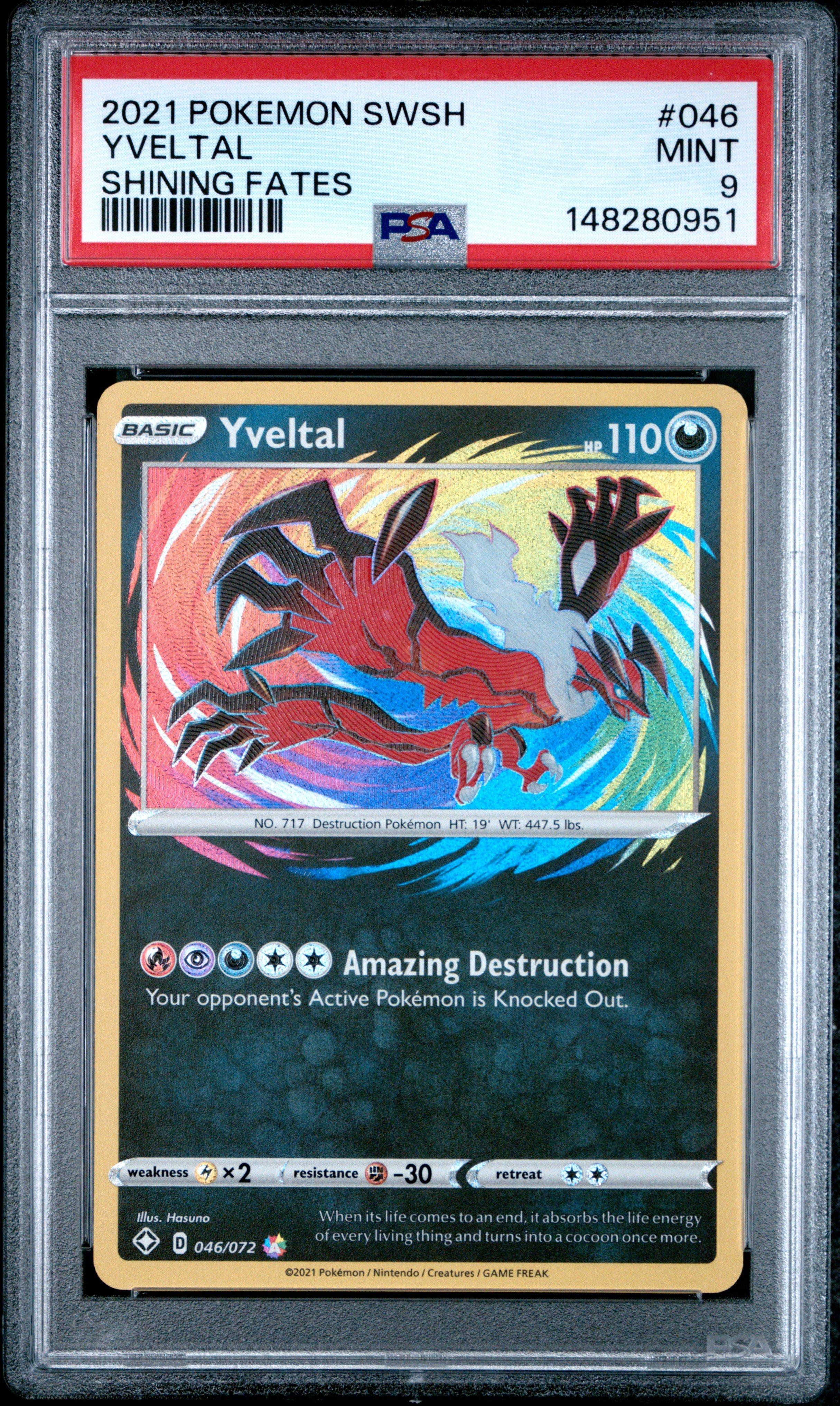 2021 Pokemon Sword & Shield Shining Fates 046 Yveltal PSA 9 Graded
