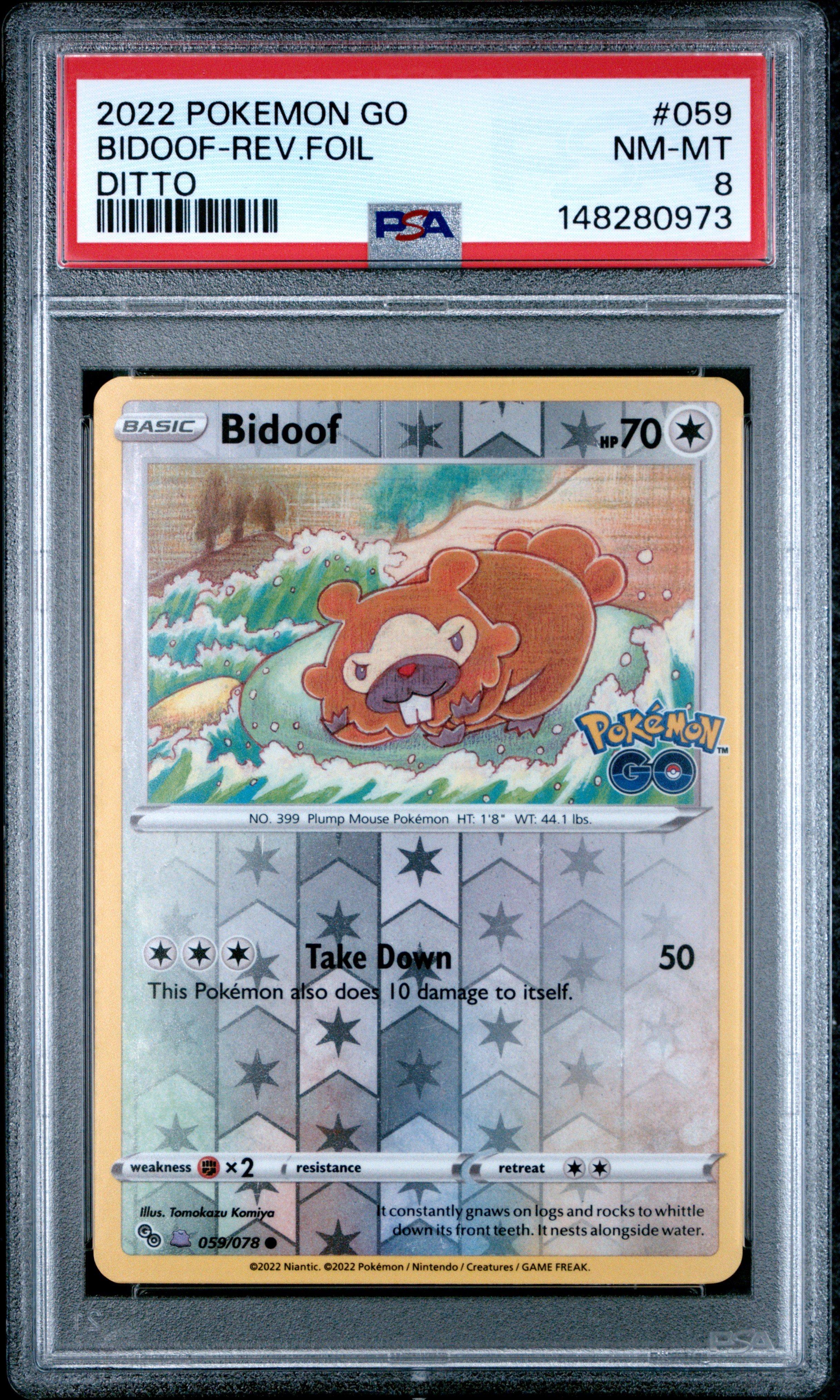 2022 Pokemon Go 059 Bidoof-reverse Foil Ditto PSA 8 Graded Card