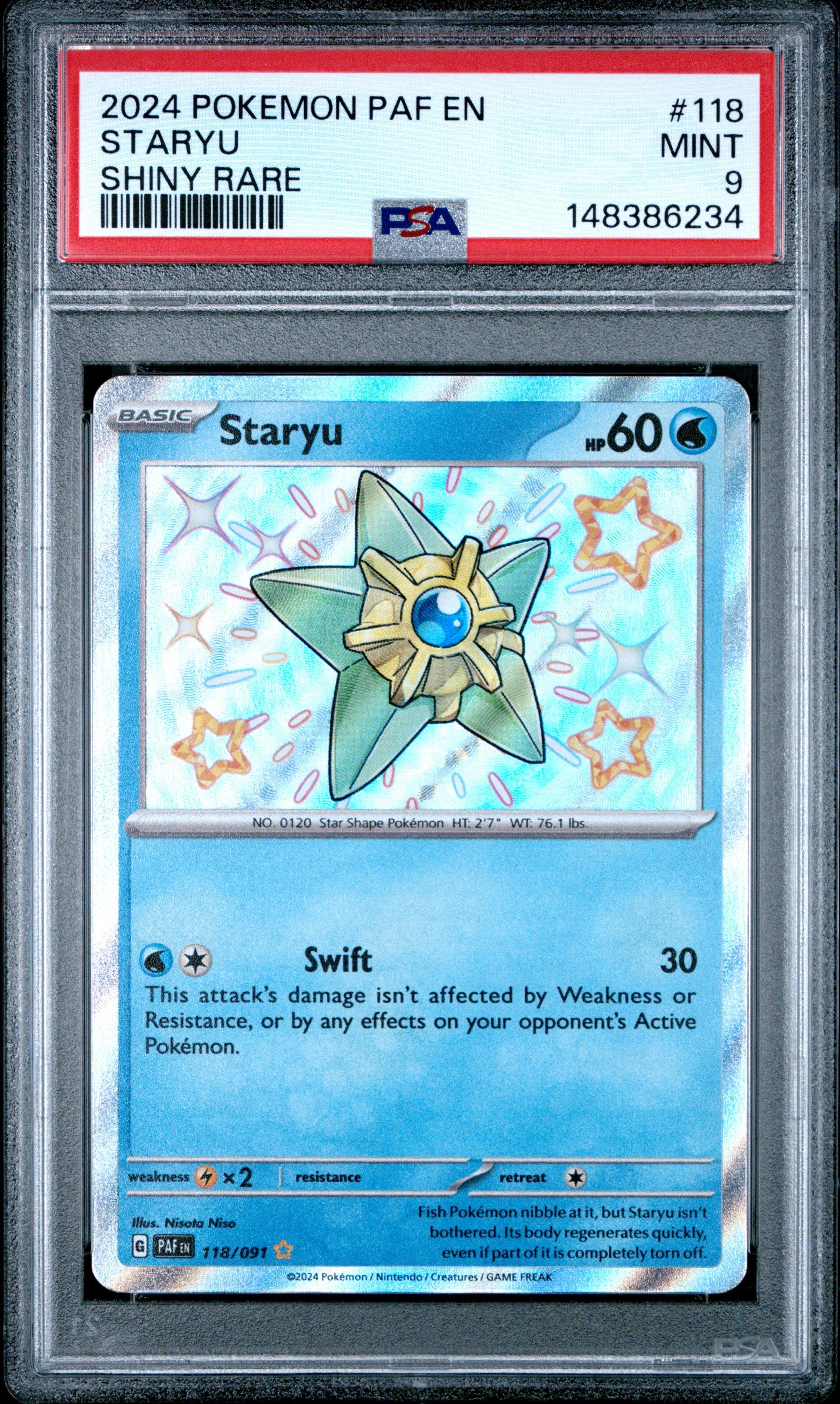 staryu pokemon card price 2024 Paf En-paldean Fates 118 Shiny Rare PSA 9 Graded [Colorless]. Staryu 2005 EX: Deoxys #077/107