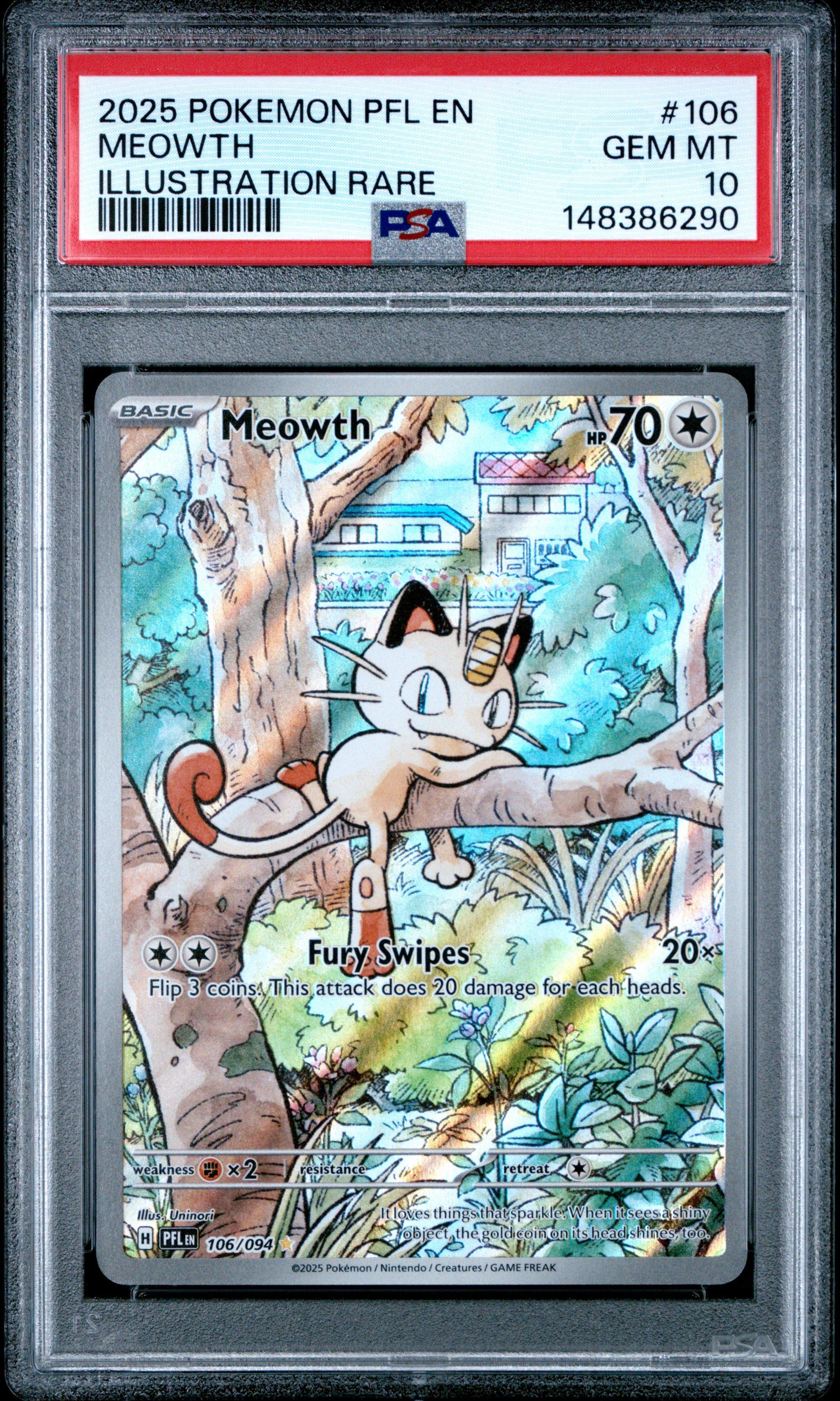 2025 Pokemon Pfl En-phantasmal Flames 106 Meowth Illustration Rare