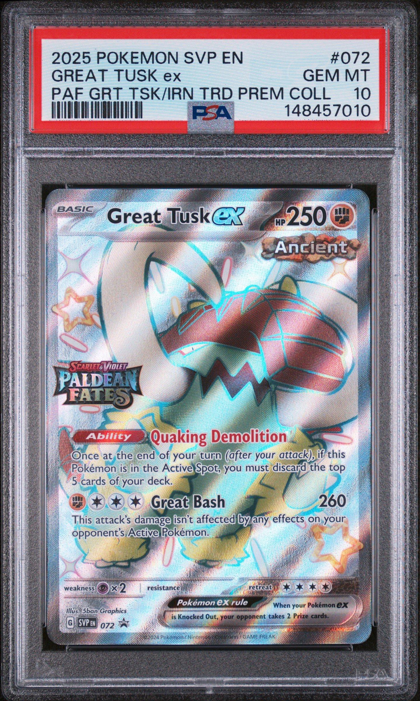 2025 Pokemon Svp En-sv Black Star Promo 072 Great Tusk Ex Paledean Fates Great Tusk Ex & Iron Treads Ex Premium Collection PSA 10
