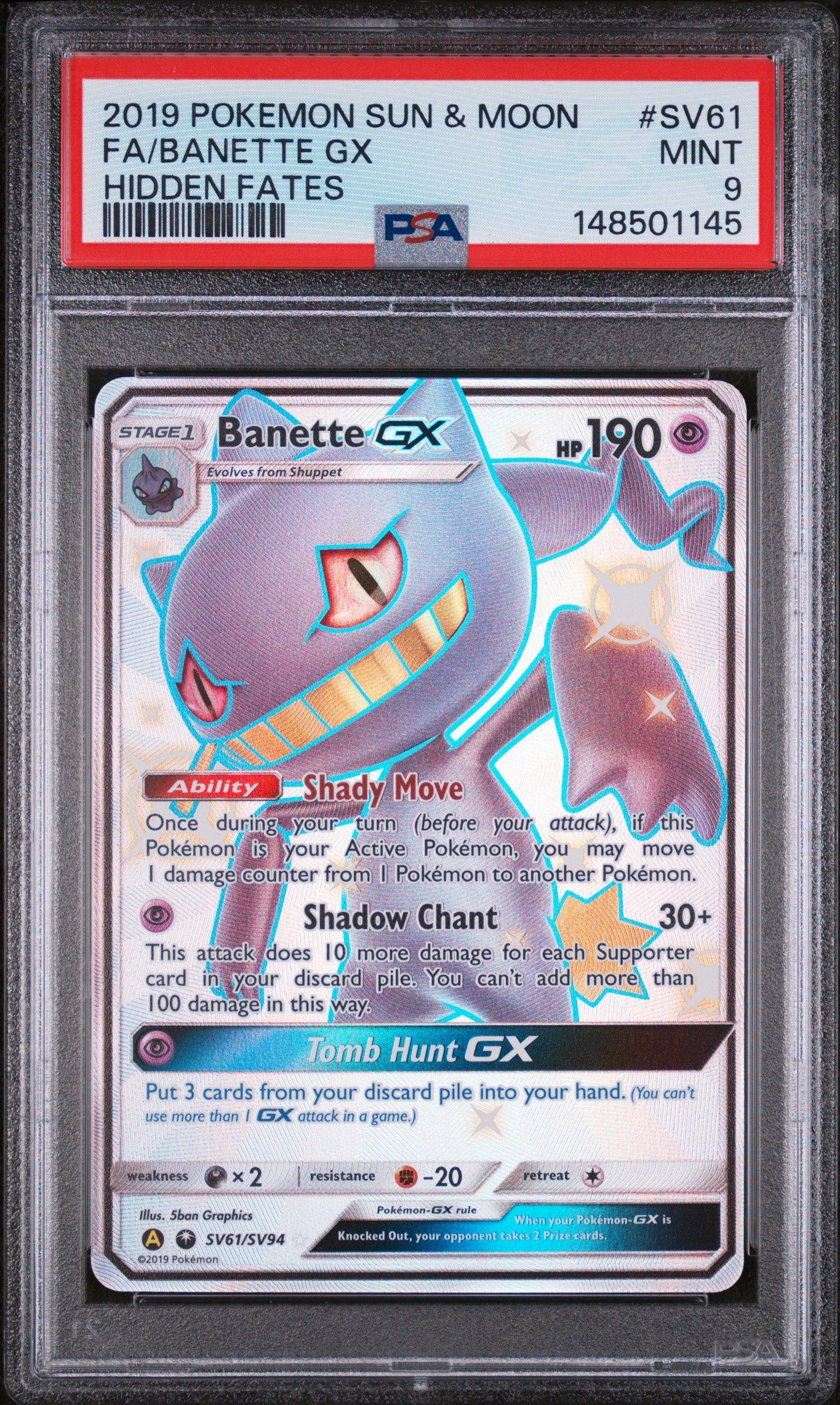2019 Pokemon Sun & Moon Hidden Fates Sv61 Full Art/banette Gx PSA