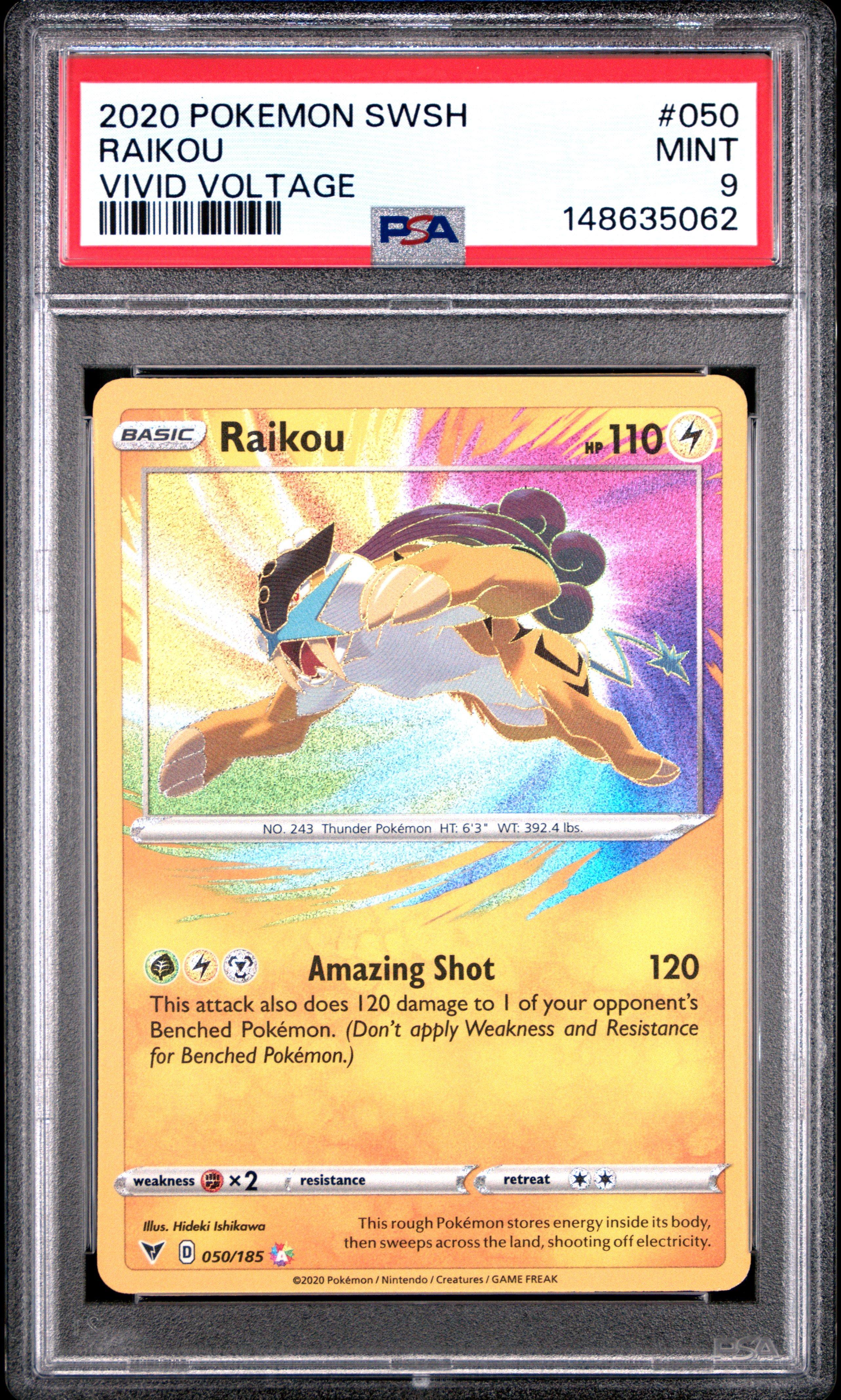 2020 Pokemon Sword & Shield Vivid Voltage 050 Raikou PSA 9 Graded
