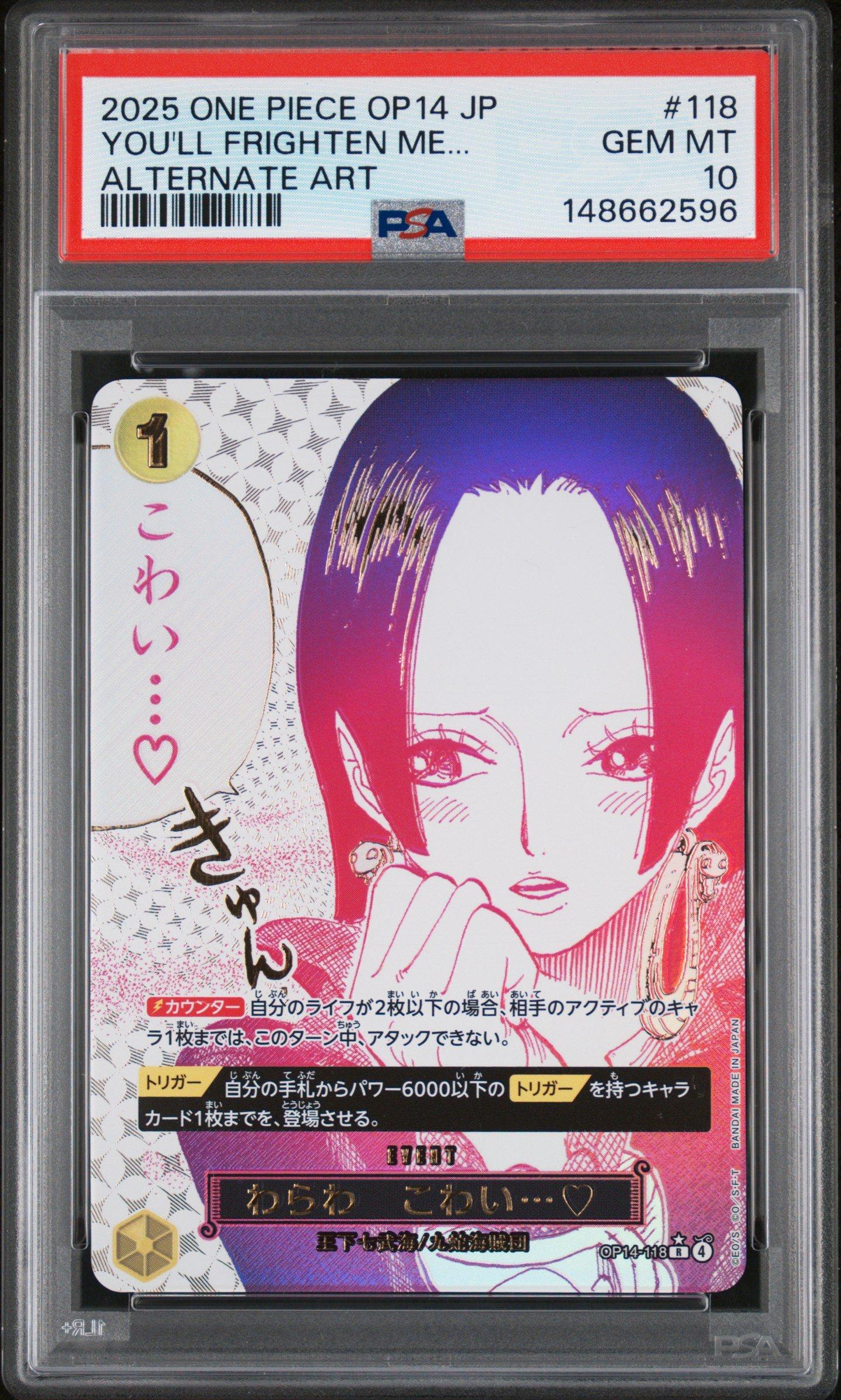 2025 One Piece Japanese Op14-the Azure Sea's Seven 118 You'll Frighten Me... Alternate Art PSA 10