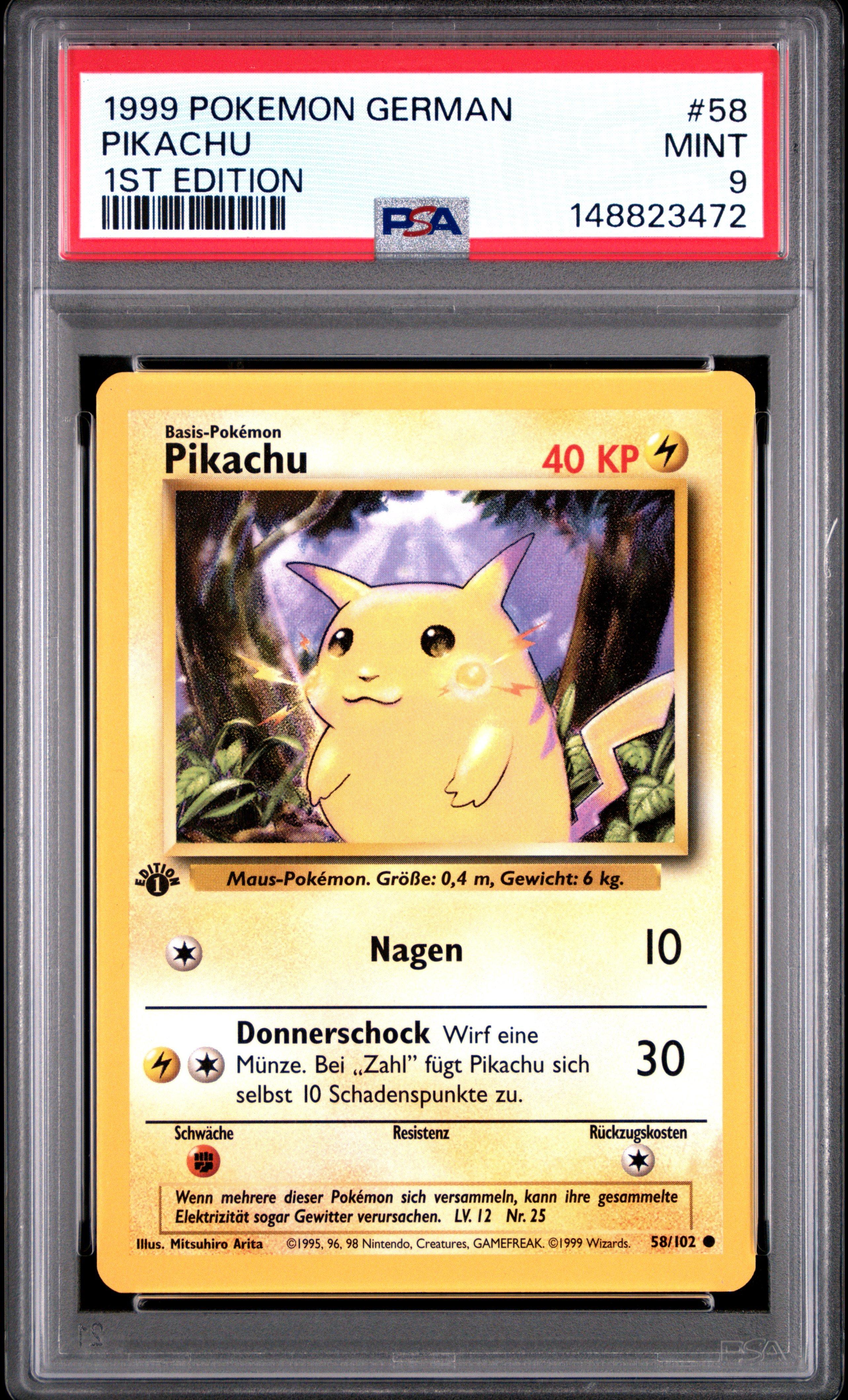1999 Pokemon German 58 Pikachu 1st Edition PSA 9 Graded Card
