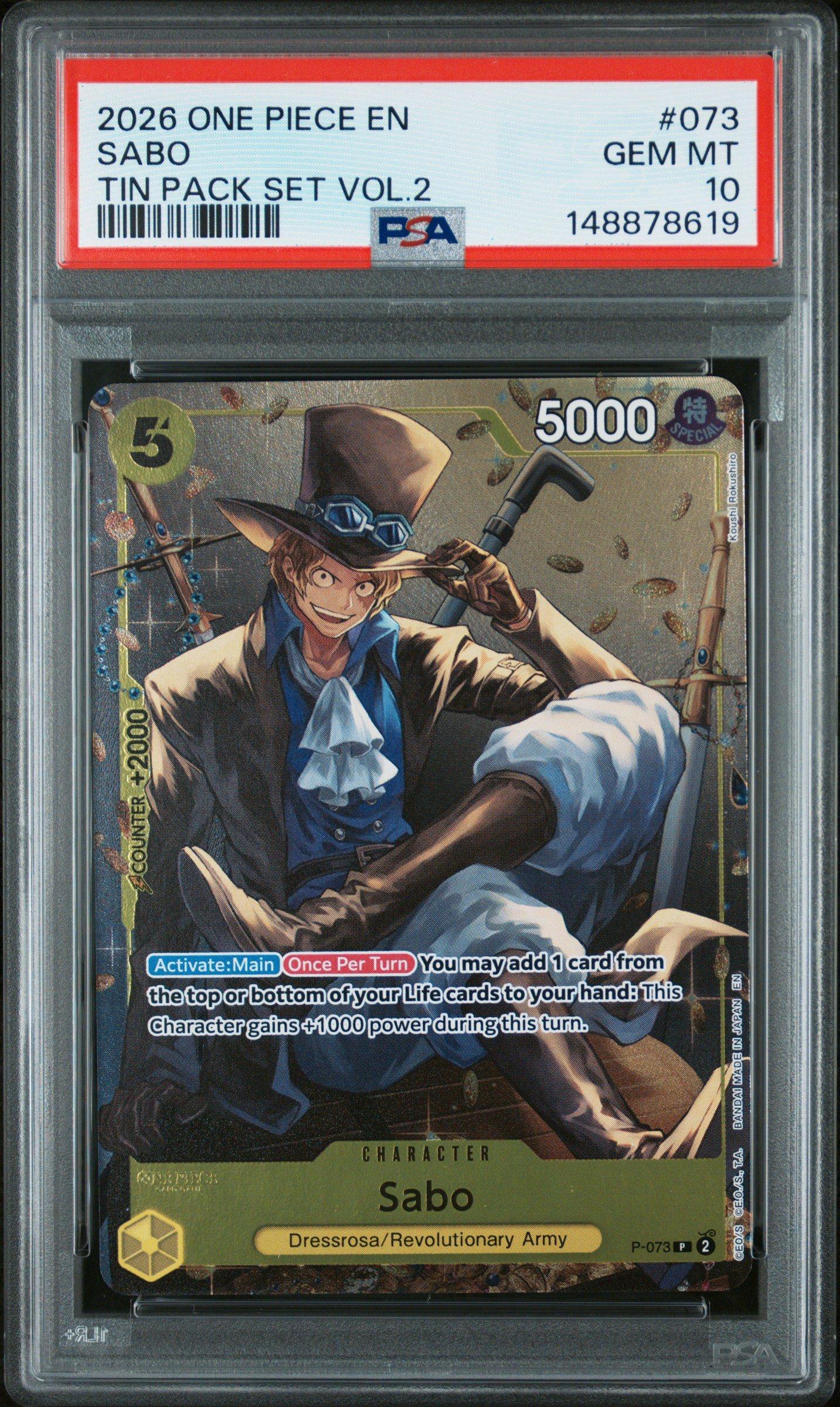 2026 One Piece Promos 073 Sabo Tin Pack Set Vol.2 PSA 10 Graded