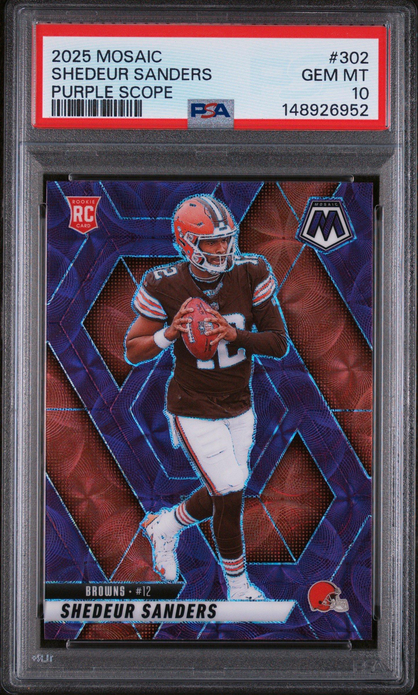 2025 Panini Mosaic 302 Shedeur Sanders Purple Scope PSA 10 Graded