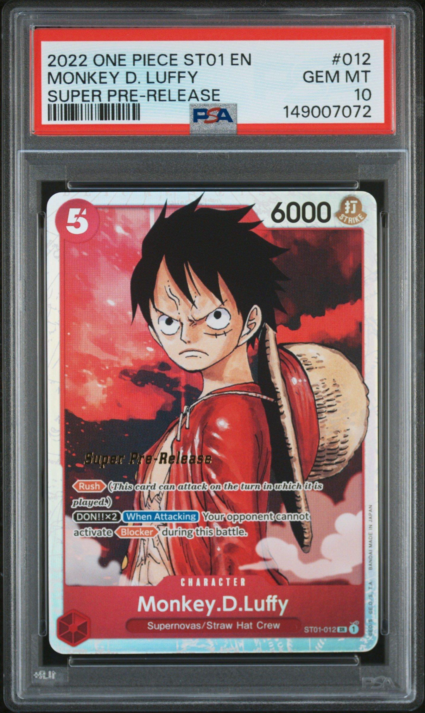 one piece tcg pre release deck 2022 One Piece Starter Deck St01-straw Hat Crew 012 Monkey D. Luffy Super  Pre-release PSA 10