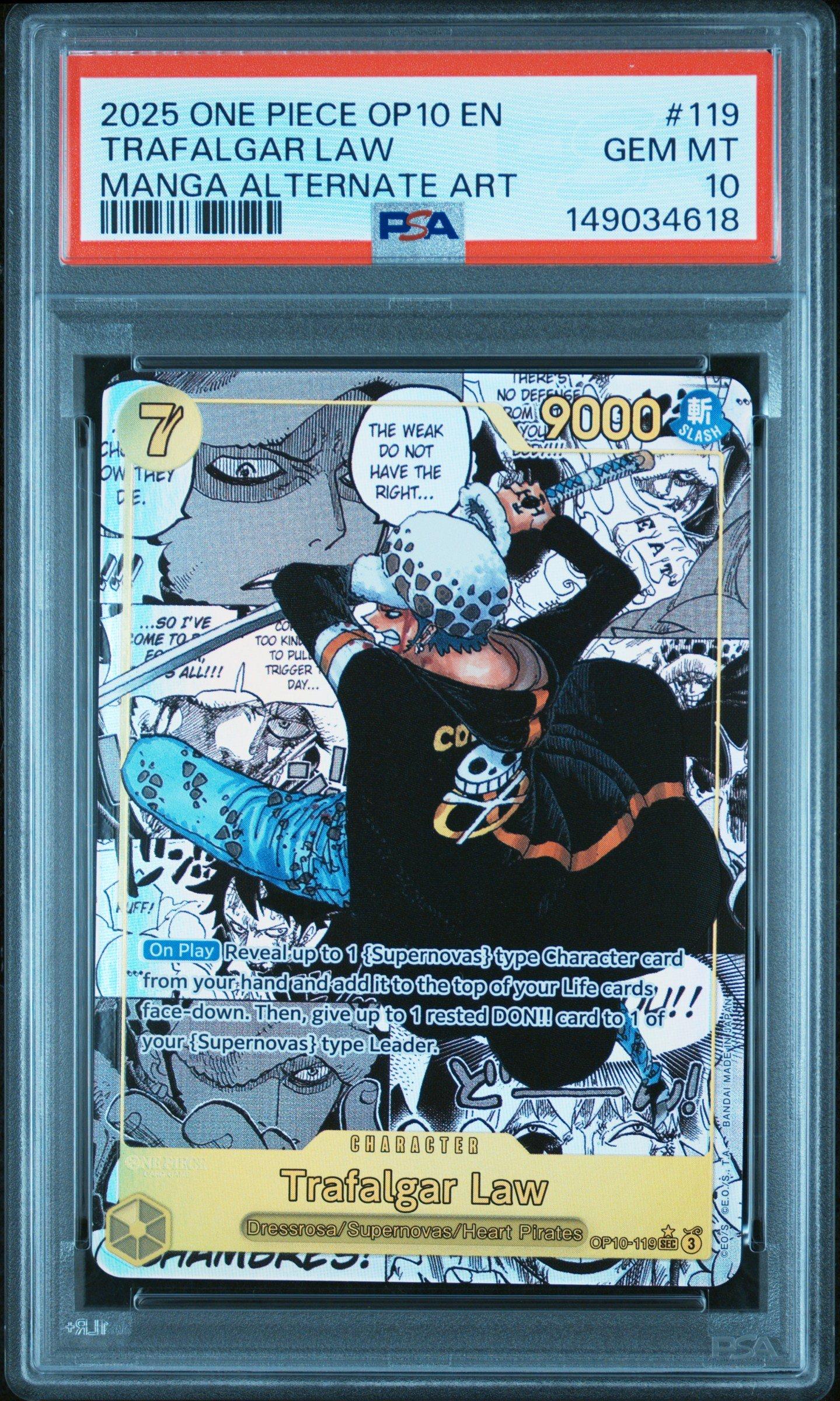 PSA10 TRAFALGAR LAW ALTERNATE ART ロー 2025 One Piece Op10-royal Blood 119 Trafalgar Law Manga Alternate
