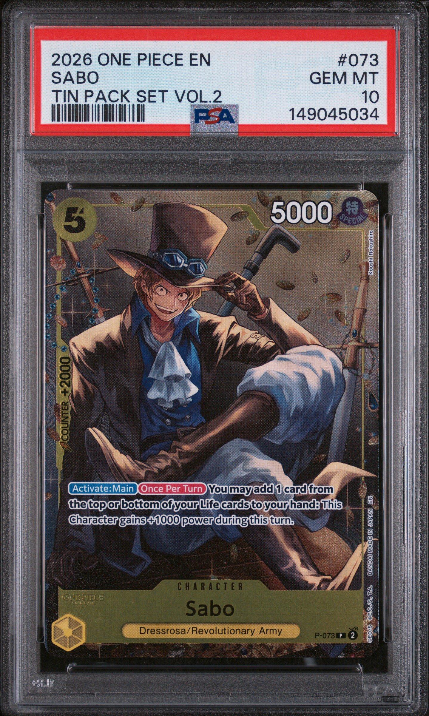 2026 One Piece Promos 073 Sabo Tin Pack Set Vol.2 PSA 10 Graded