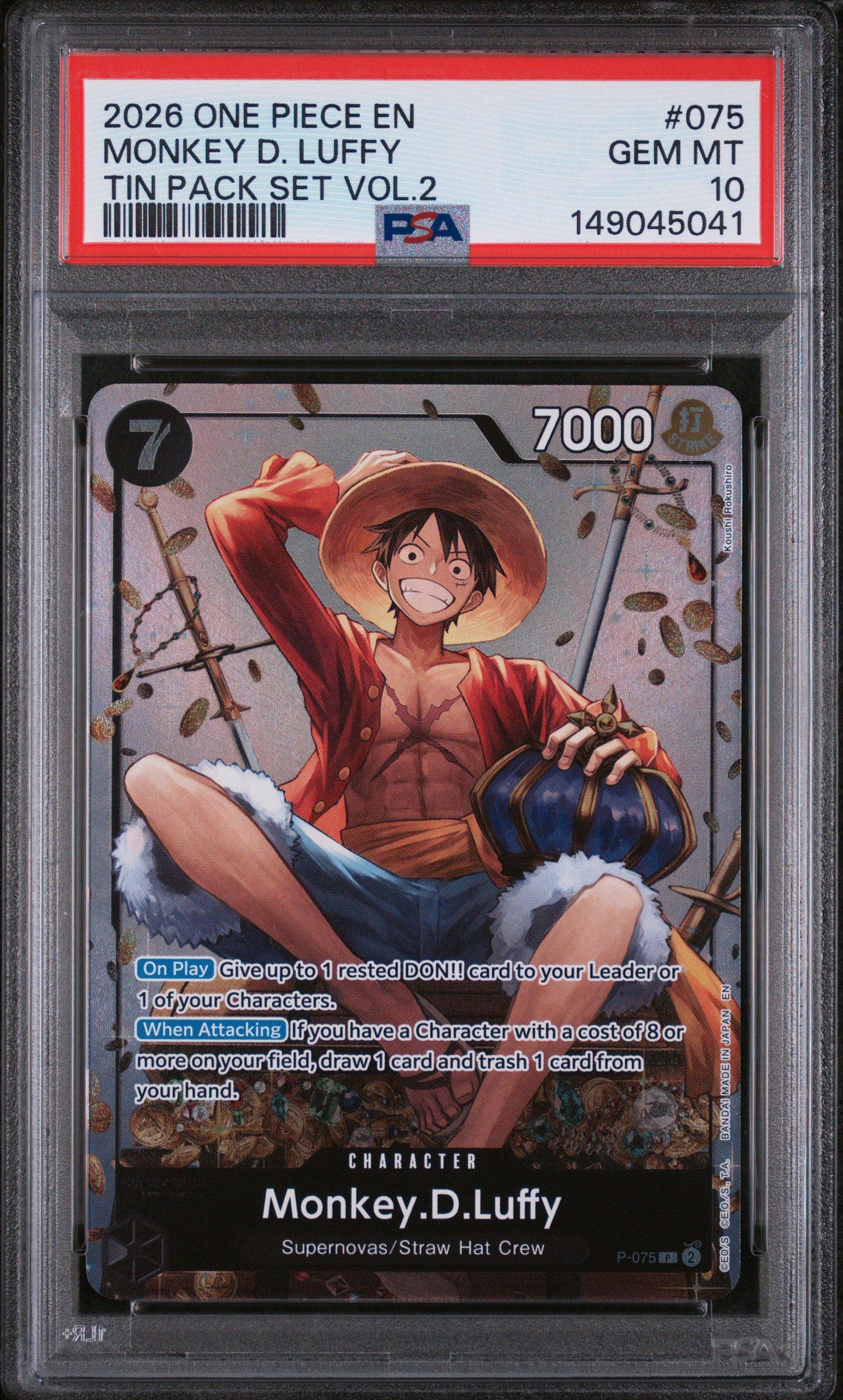 2026 One Piece Promos 075 Monkey D. Luffy Tin Pack Set Vol.2 PSA