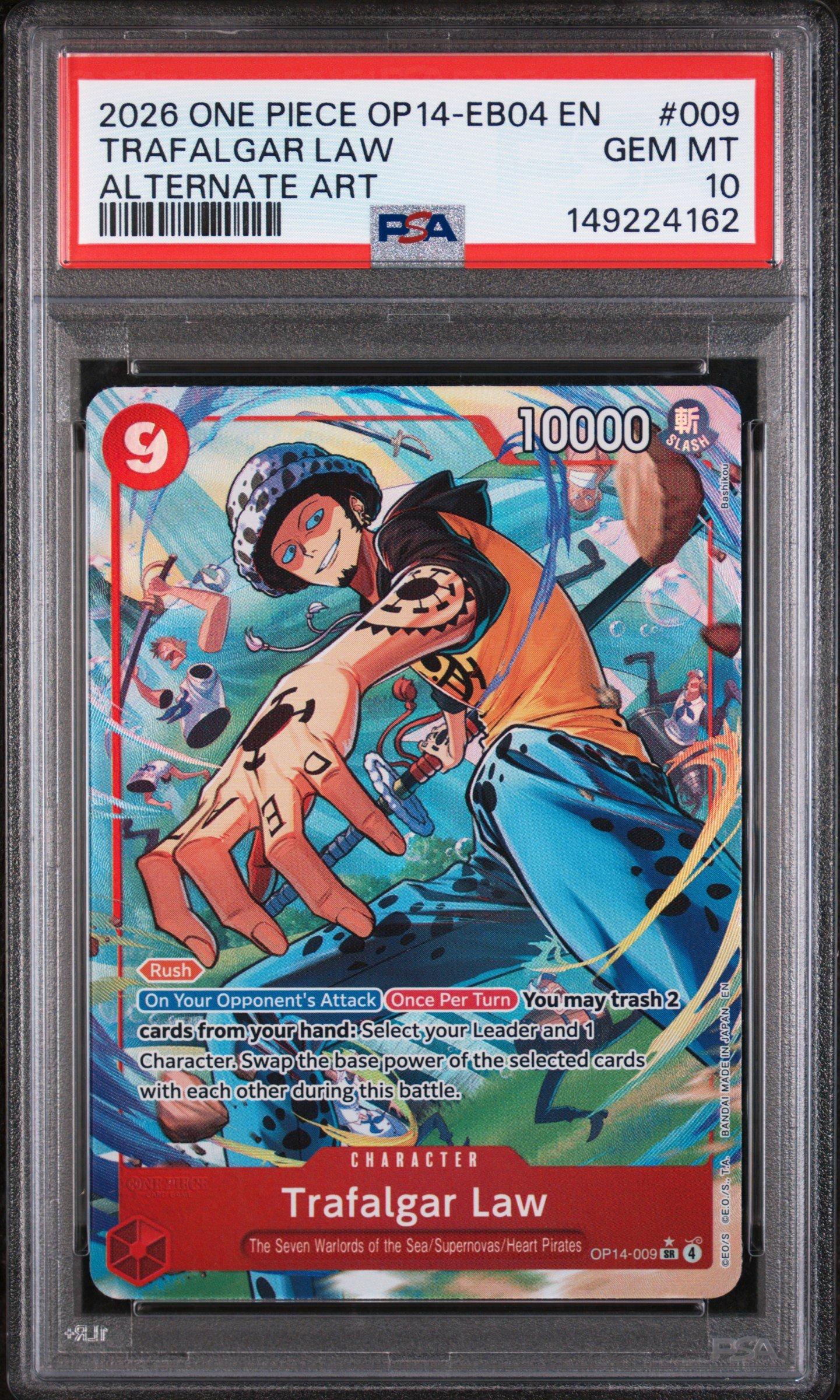 one piece card game trafalgar law OP01-047 :: Super Rare Alternative Art TCG clear acrylic holder that perfectly accentuates the stunning visual design and character artwork 2026 One Piece Op14-eb04-the Azure