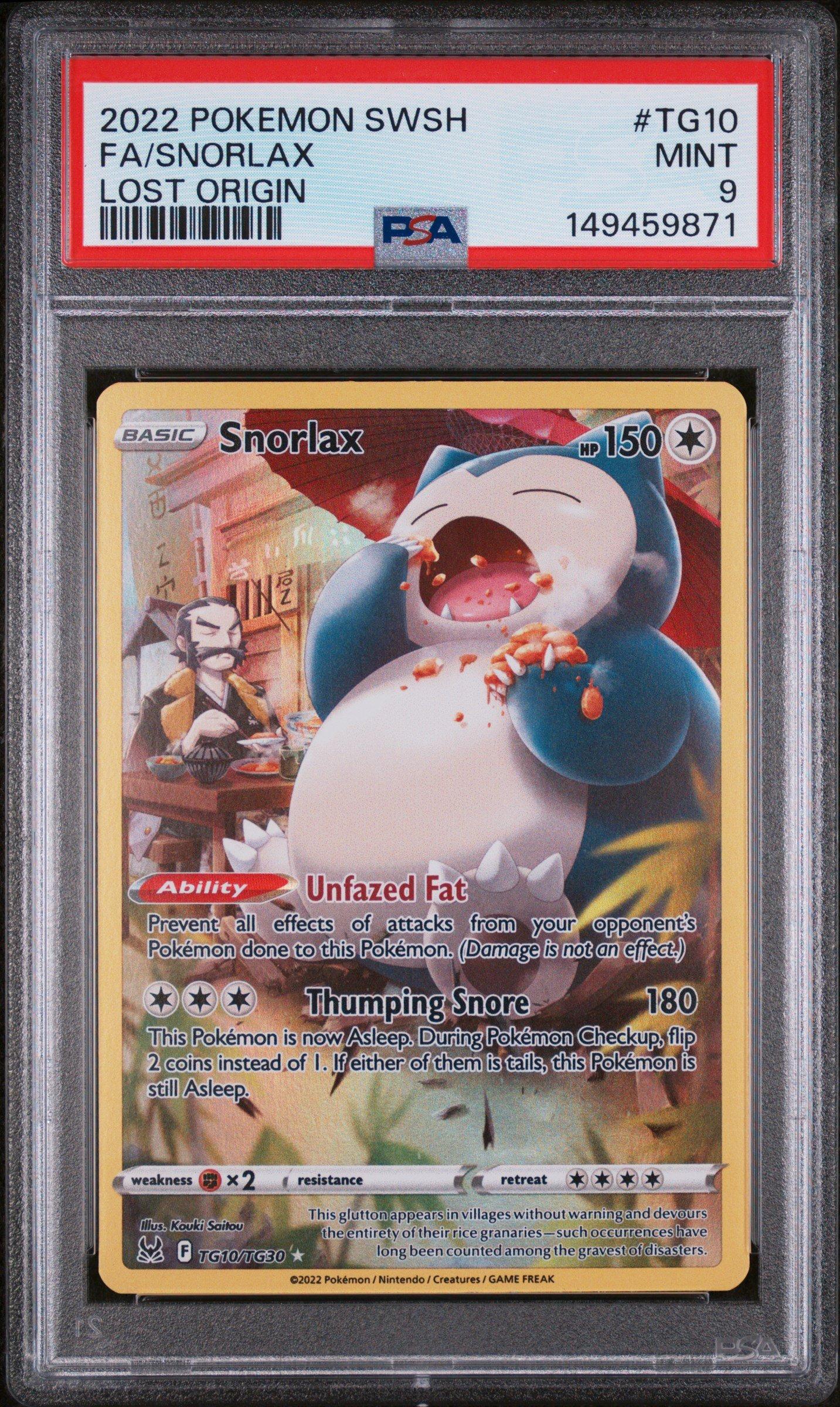 2022 Pokemon Sword & Shield Lost Origin Tg10 Full Art/snorlax PSA