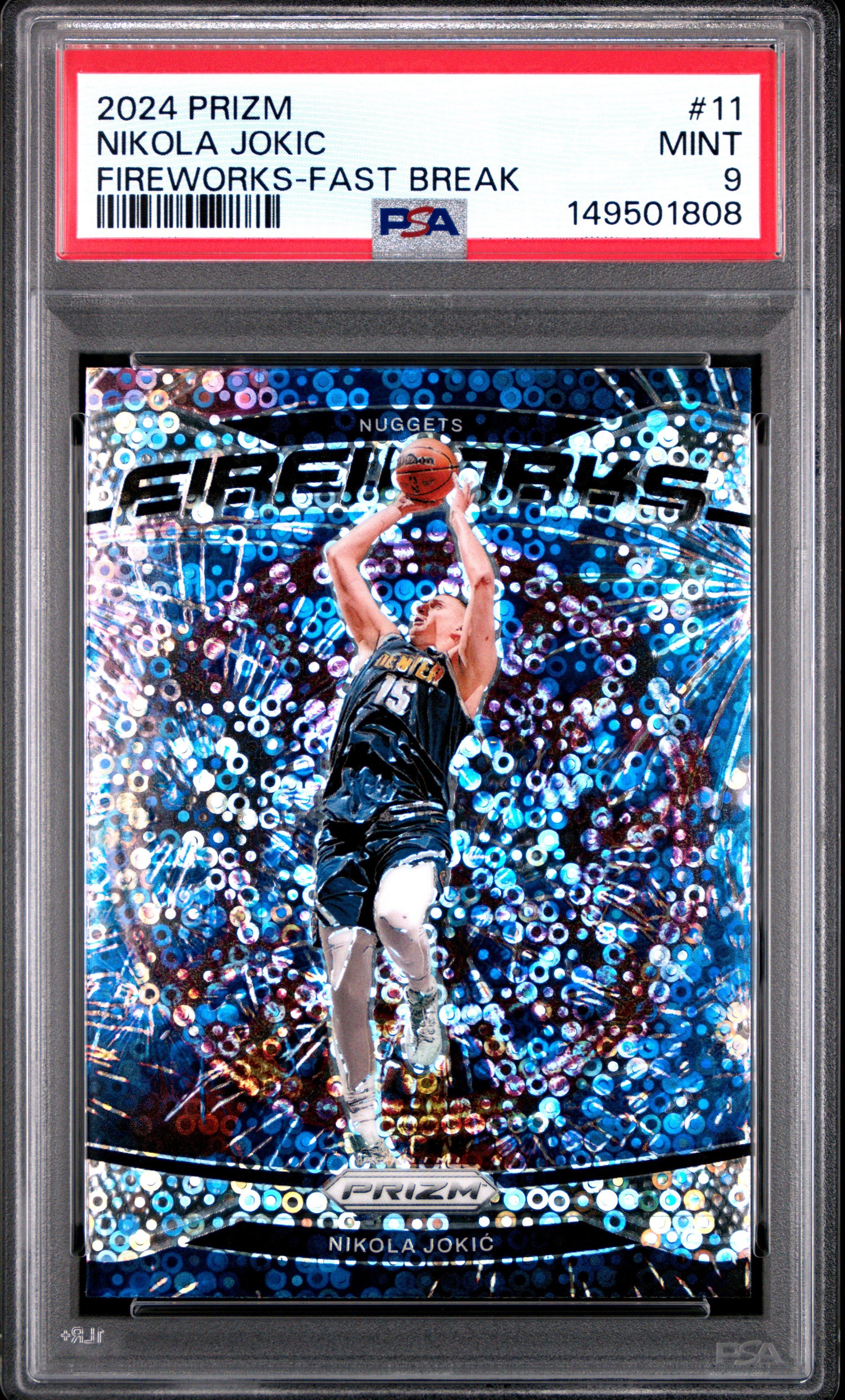 2024 Panini Prizm Fireworks 11 Nikola Jokic Fast Break PSA 9