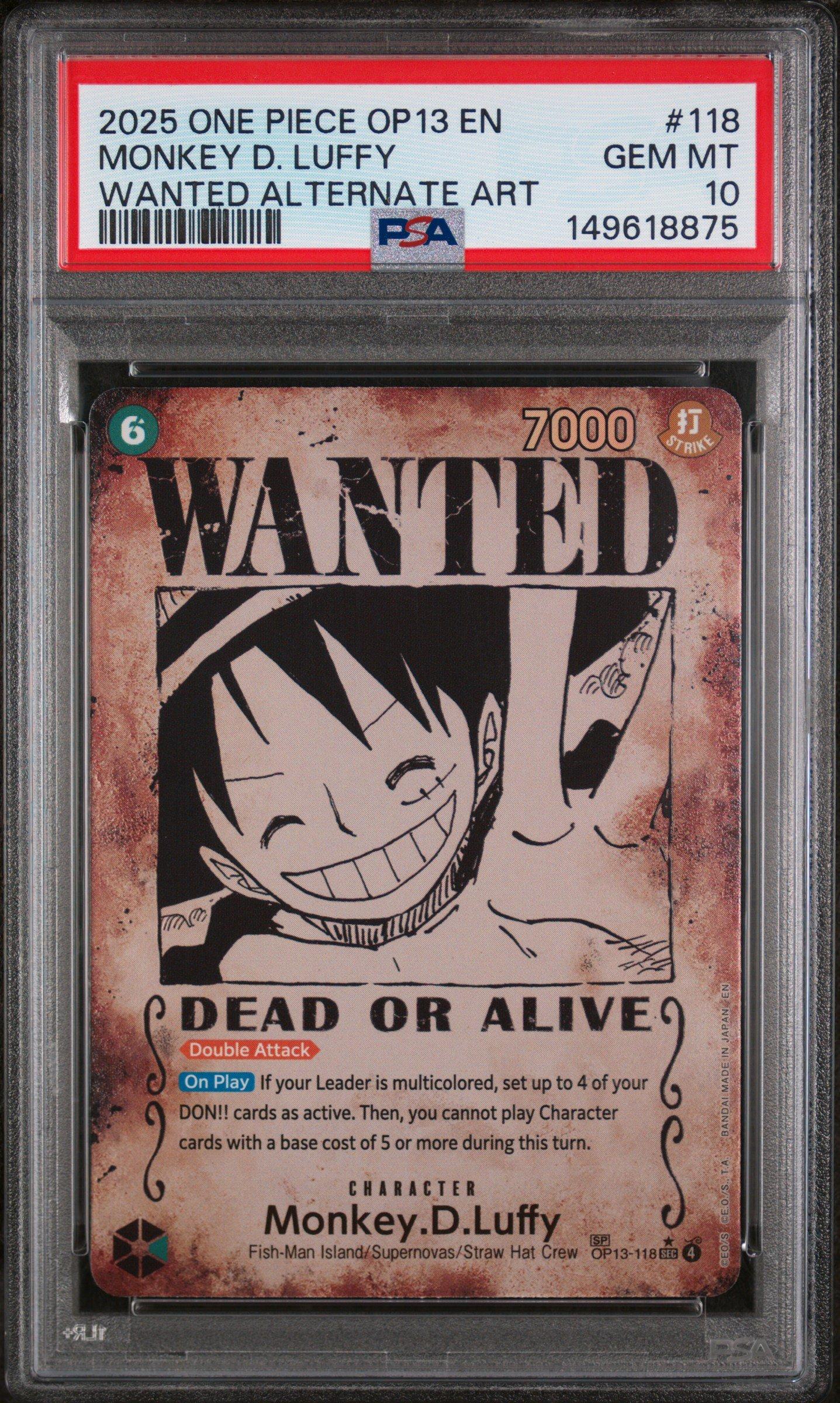 エ*中様 PSA10 モンキー・D・ルフィ WANTED OP13 Monkey D. Luffy