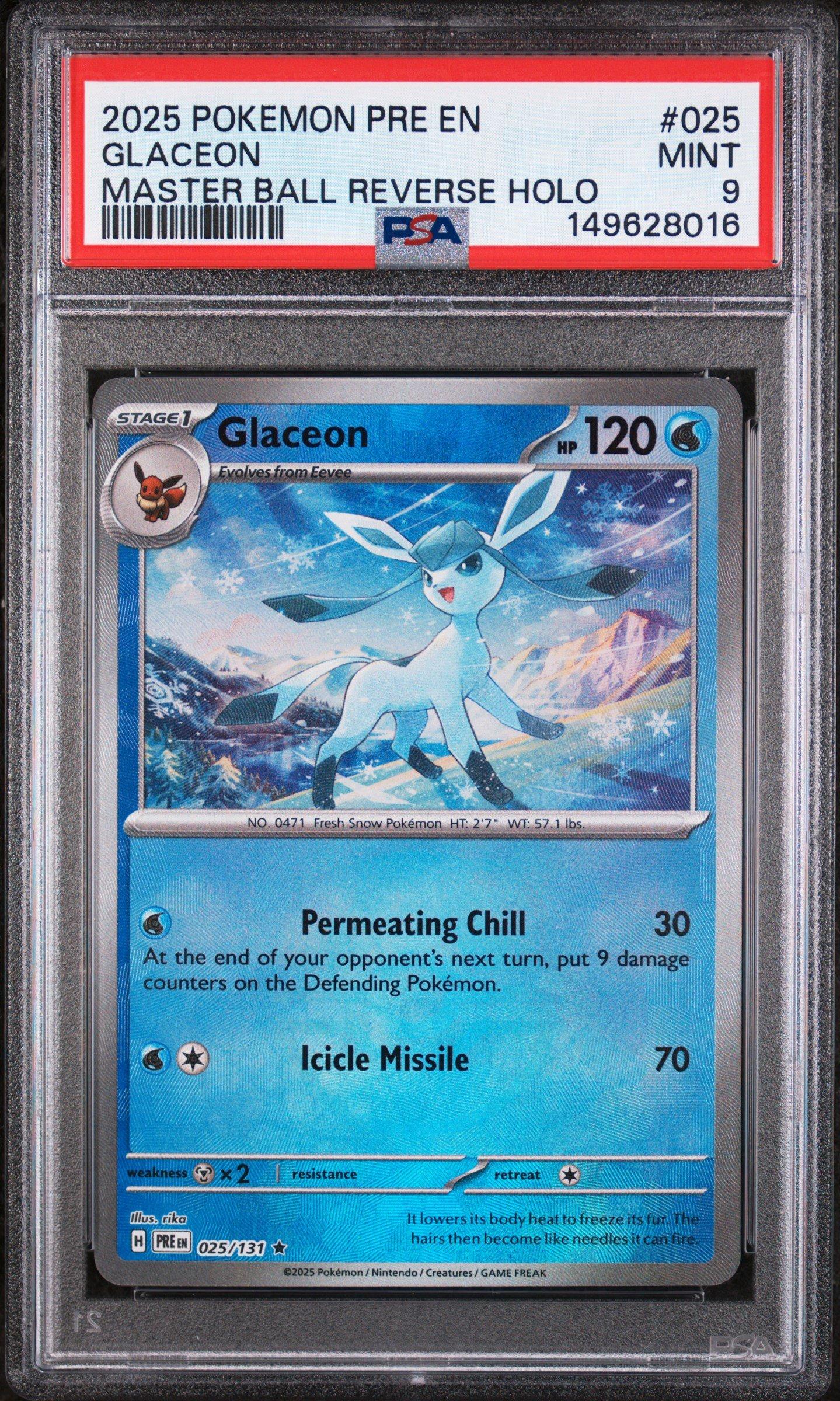 2025 Pokemon Pre En-prismatic Evolutions 025 Glaceon Master Ball