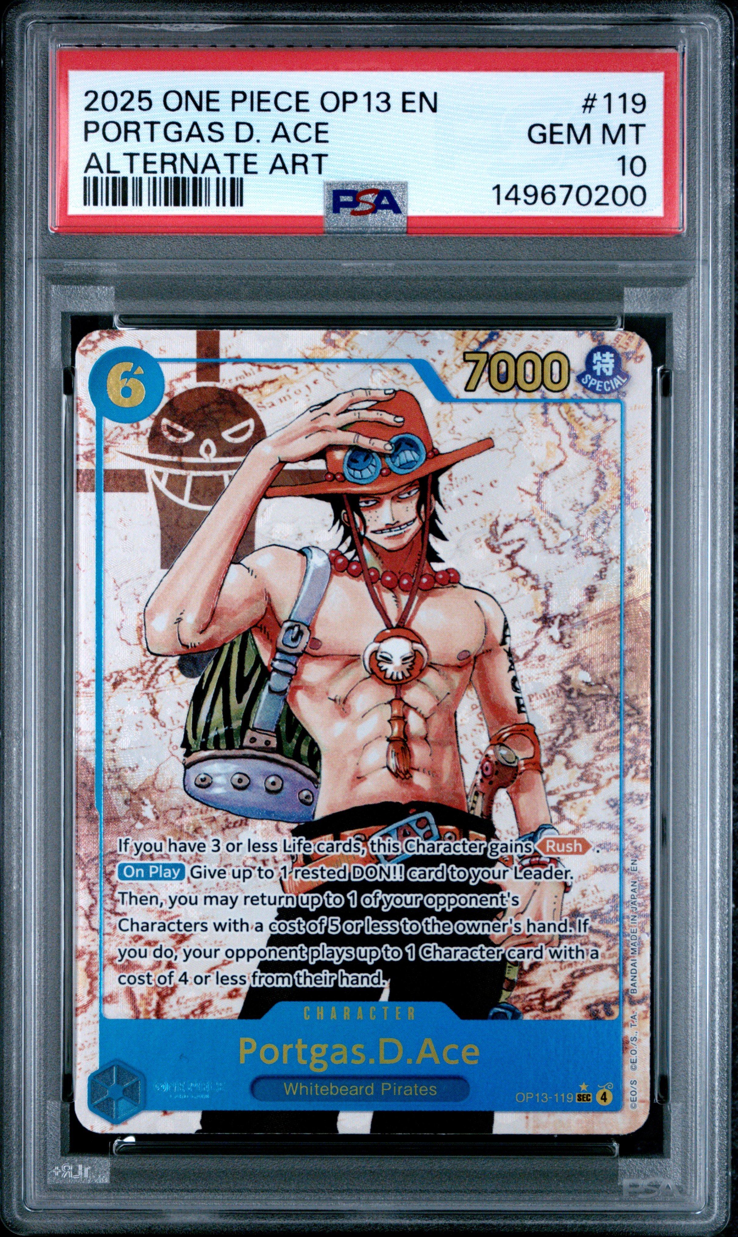 【PSA10】2025 ワンピース OP13 ポートガス・D・エース #119 2025 One Piece Op13-carrying On His Will 119 Portgas D. Ace