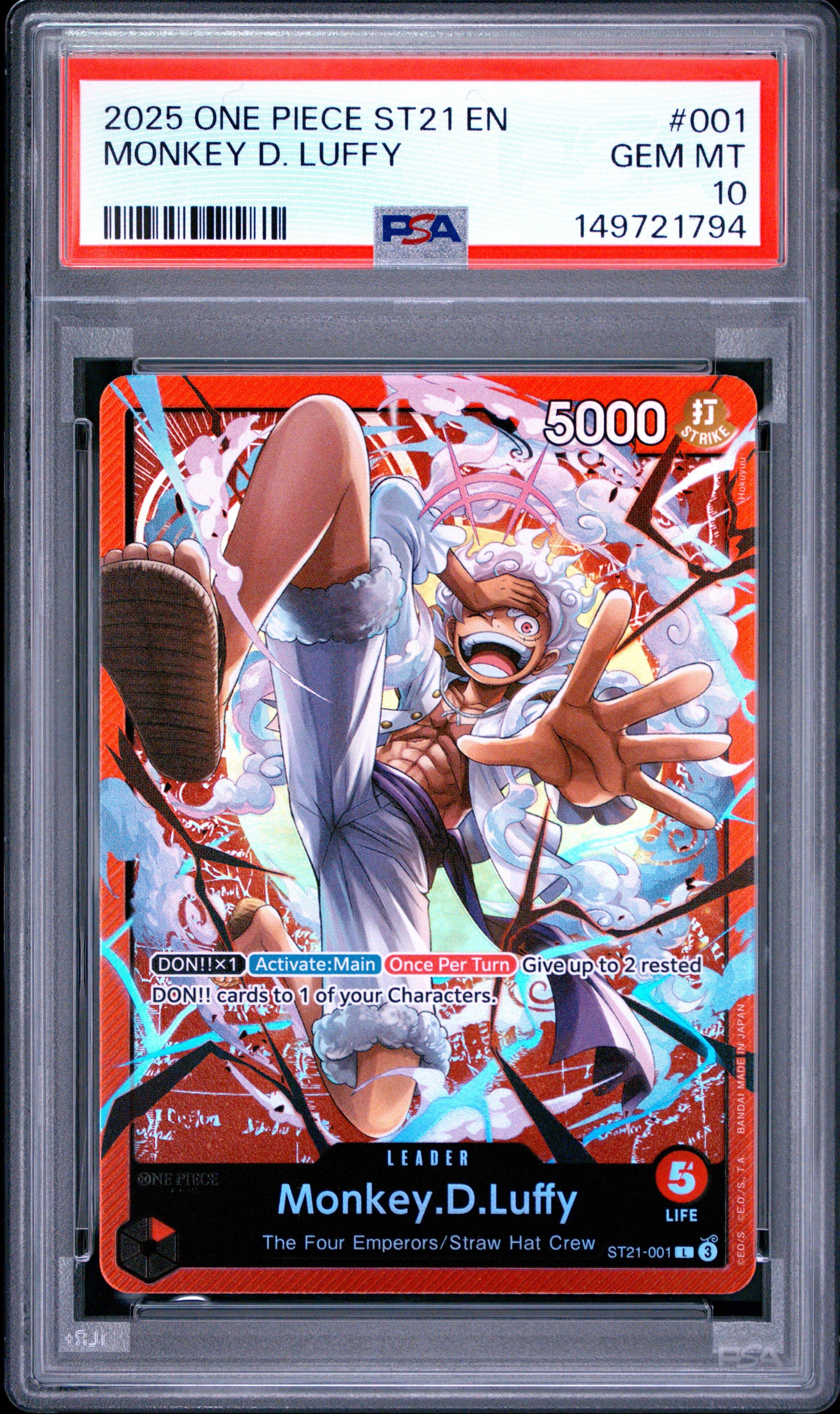 2025 One Piece Starter Deck St21-ex Gear 5 001 Monkey D. Luffy PSA
