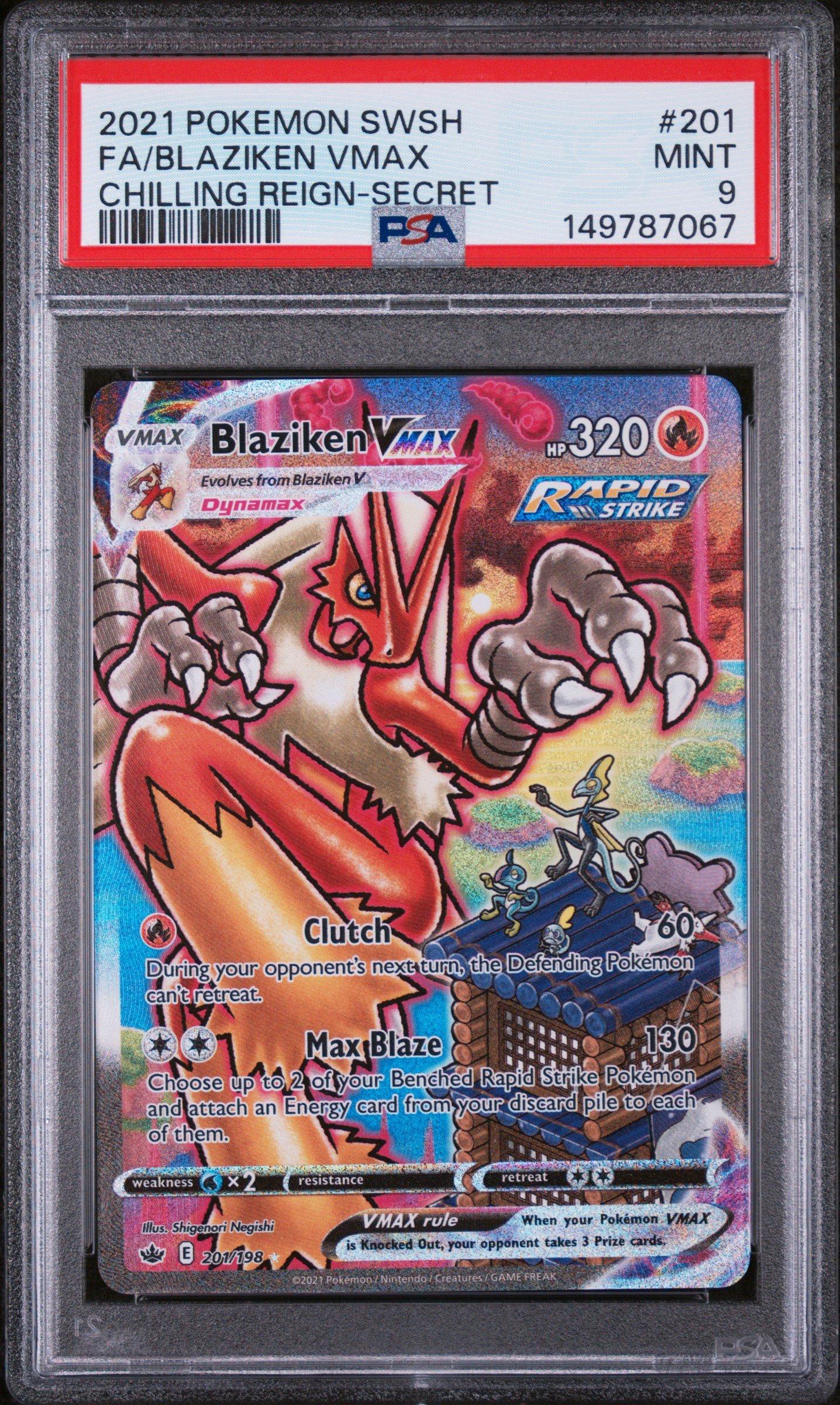 sword and shield pokemon rare cards 2021 & Chilling Reign 201 Full Art/blaziken Vmax Secret PSA 9 Graded Card Colorless Retreat Cost The Most Expensive Sword &