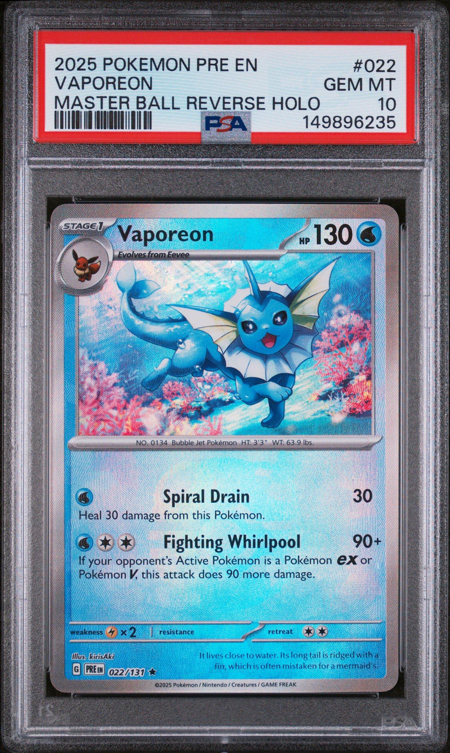 2025 Pokemon Pre En-prismatic Evolutions 022 Vaporeon Master Ball